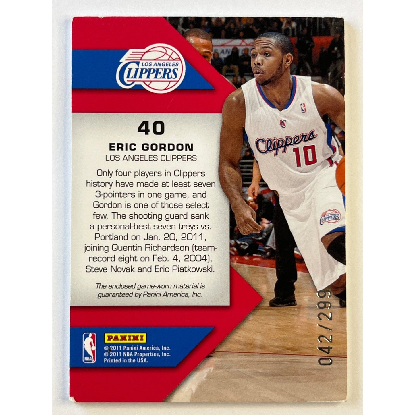 2010-11 Totally Certified Eric Gordon Fabric of the Game /299 | Local Legends Cards & Collectibles