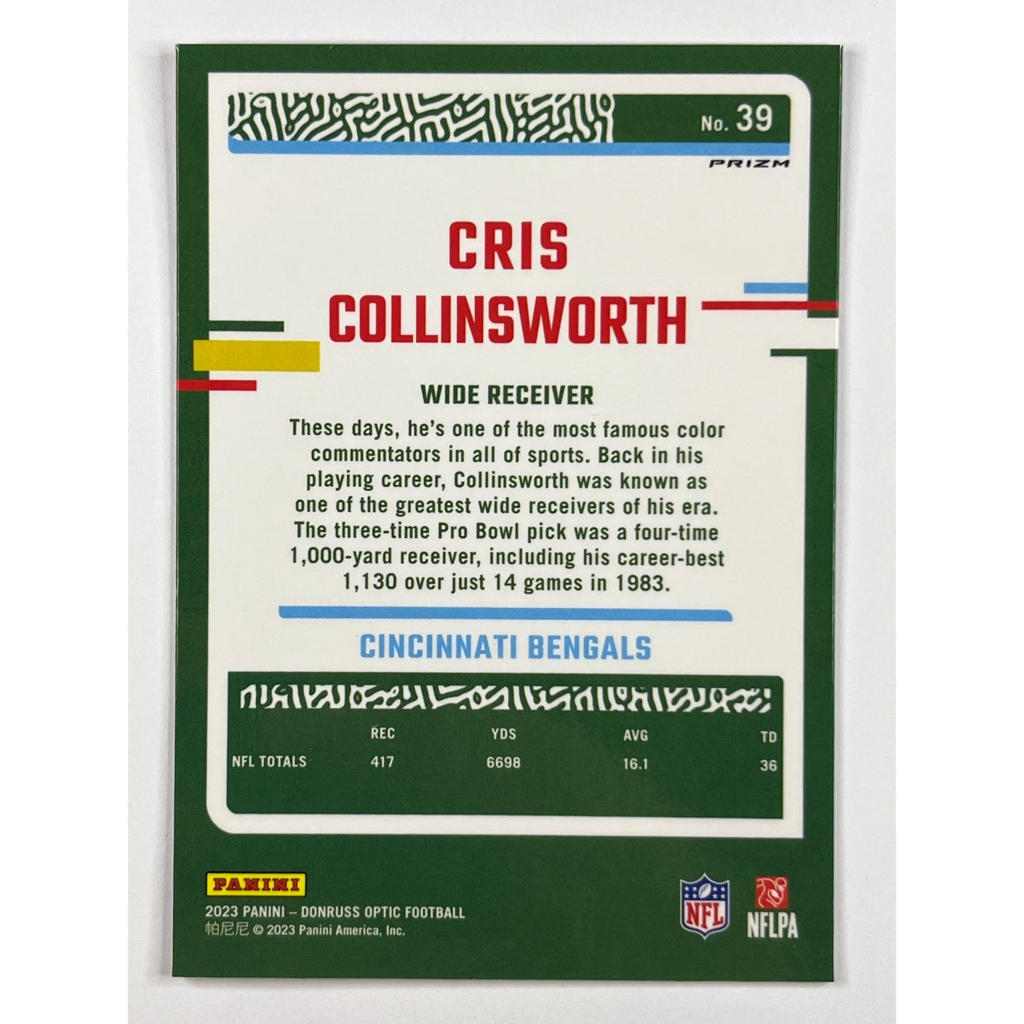 2023 Donruss Optic Chris Collinsworth Silver Holo | Local Legends Cards & Collectibles