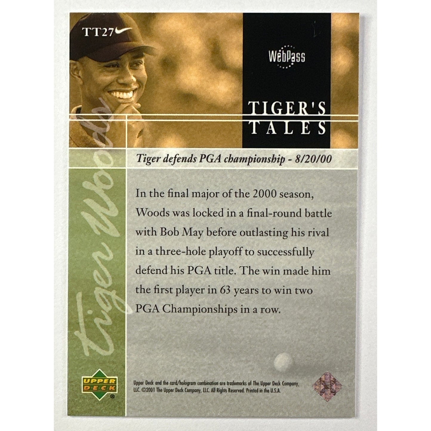 2001 Upper Deck Tiger Woods Tiger’s Tales Tiger Defends PGA Championship RC | Local Legends Cards & Collectibles