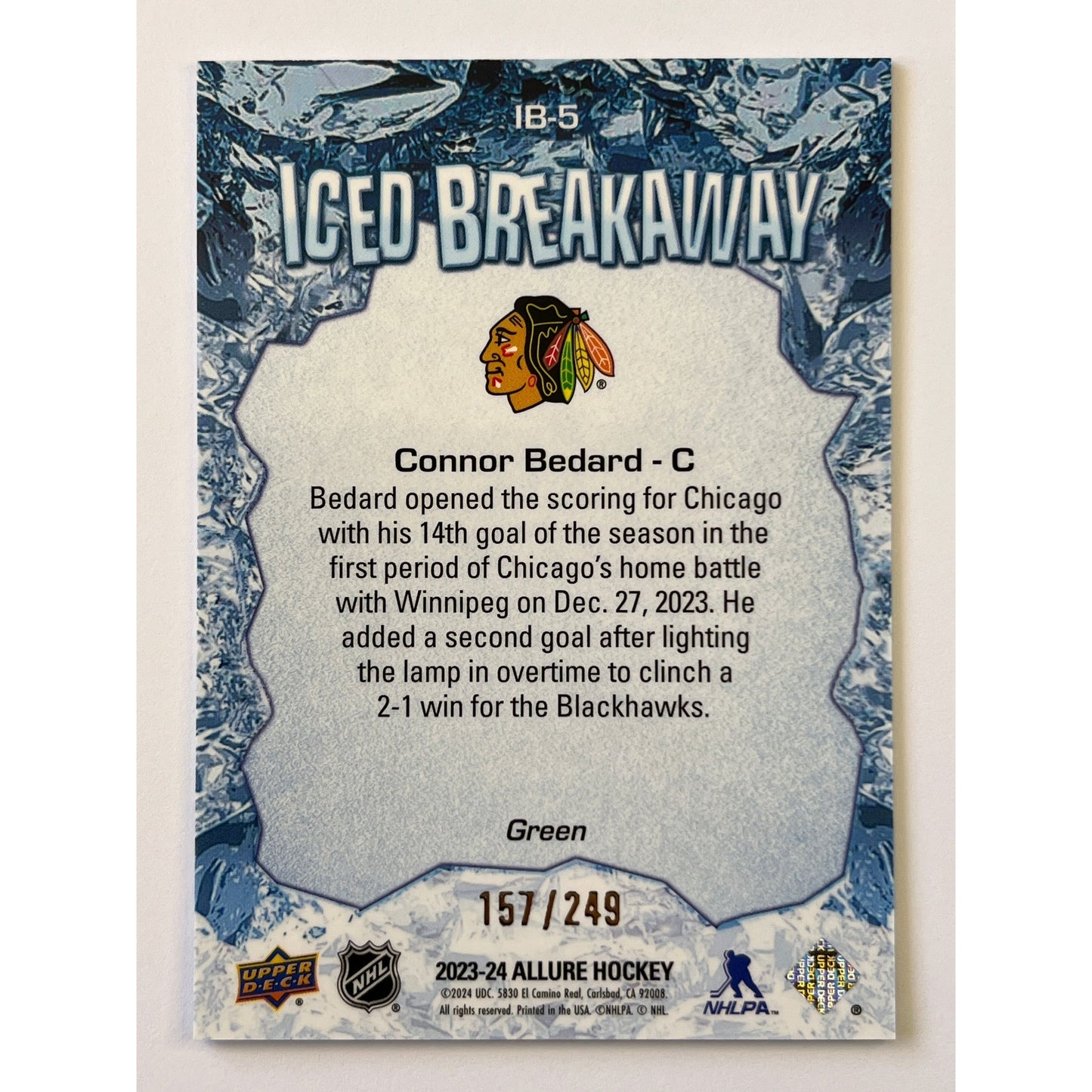 2023-24 Allure Connor Bedard Iced Breakaway Green Cracked Ice RC /249 | Local Legends Cards & Collectibles