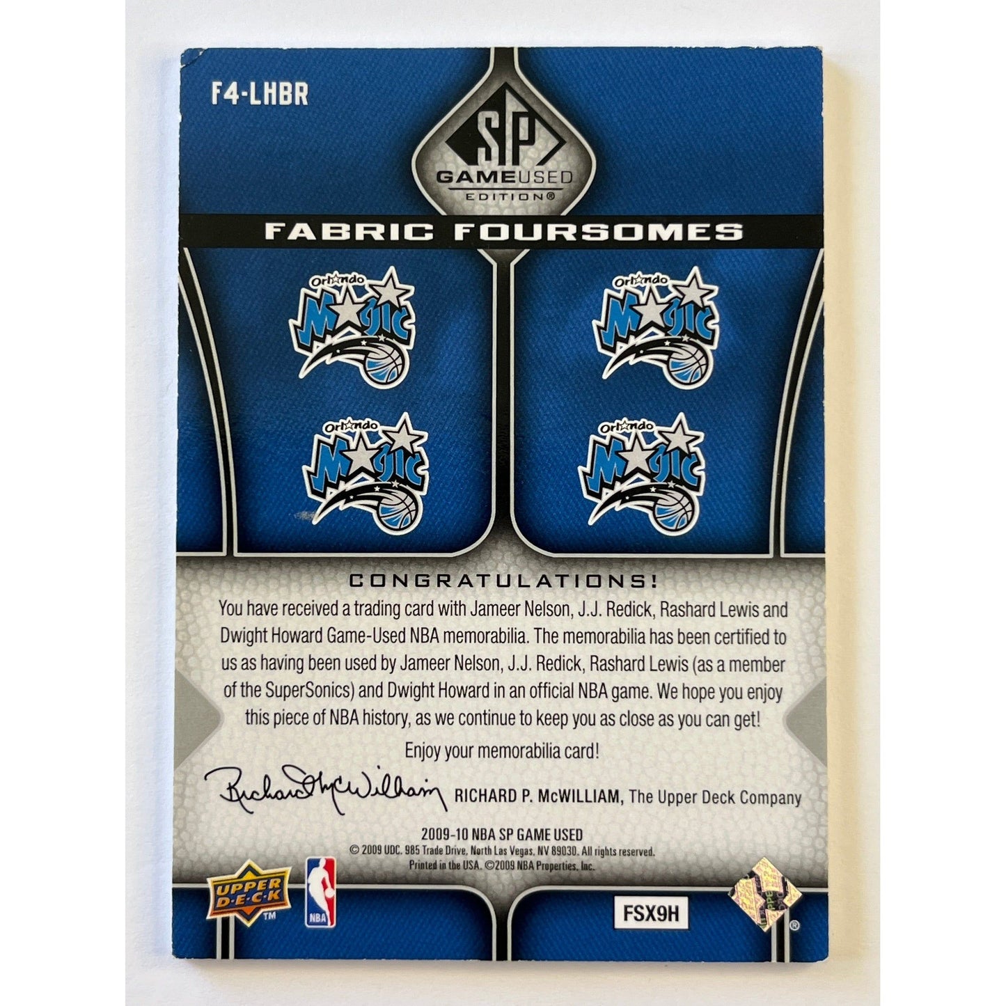 2009-10 SP Game Used Jameer Nelson / J.J. Redick / Rashad Lewis / Dwight Howard Fabric Foursomes /50 | Local Legends Cards & Collectibles