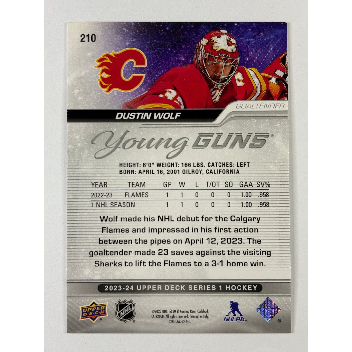 2023-24 Upper Deck Series 1 Dustin Wolf Young Guns | Local Legends Cards & Collectibles