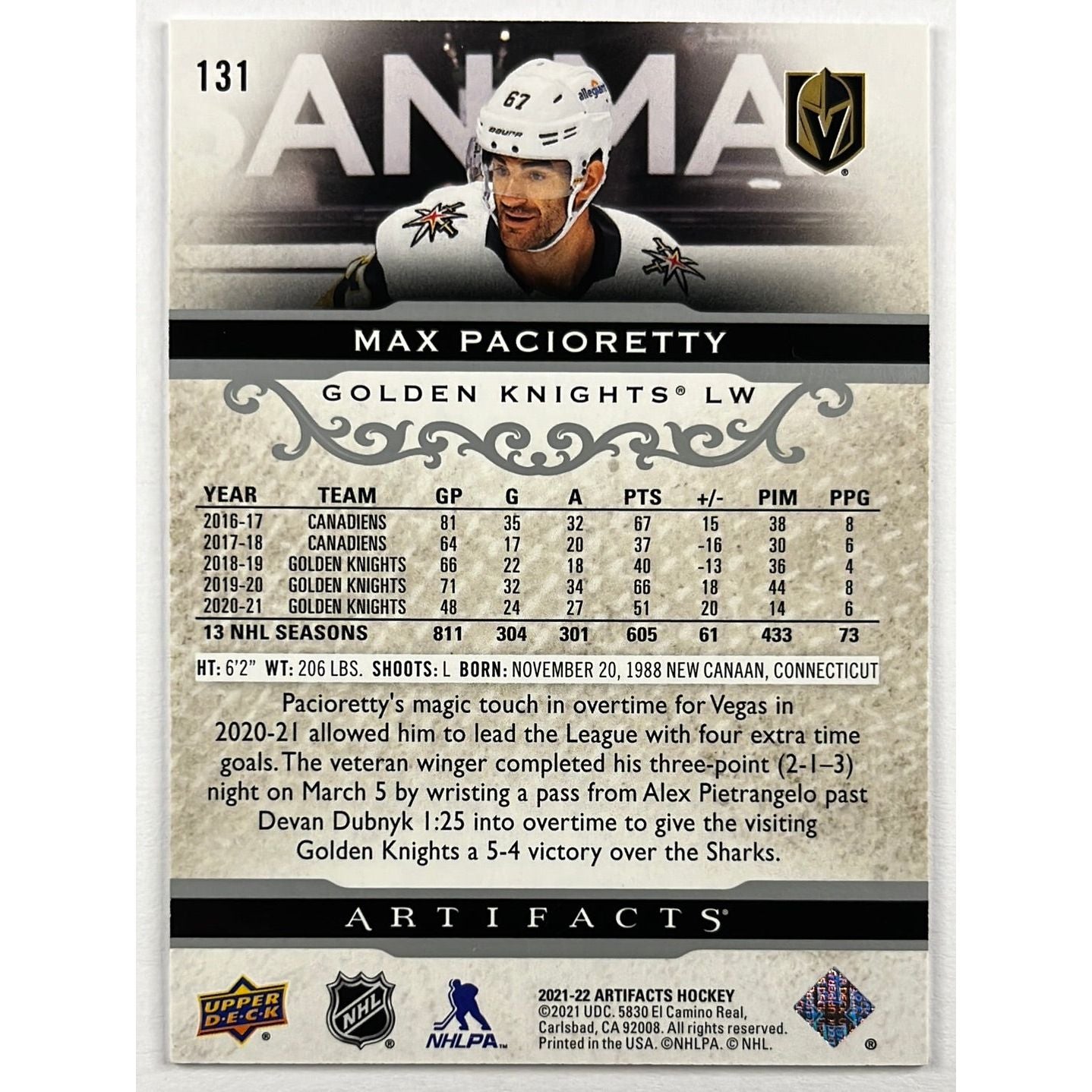 2021-22 Artifacts Max Pacioretty 45/499 | Local Legends Cards & Collectibles