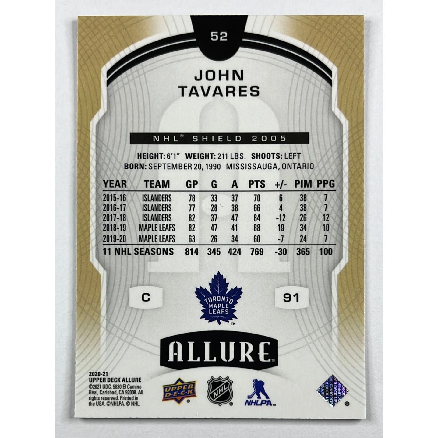 2020-21 Allure John Tavares Shield 2005 | Local Legends Cards & Collectibles