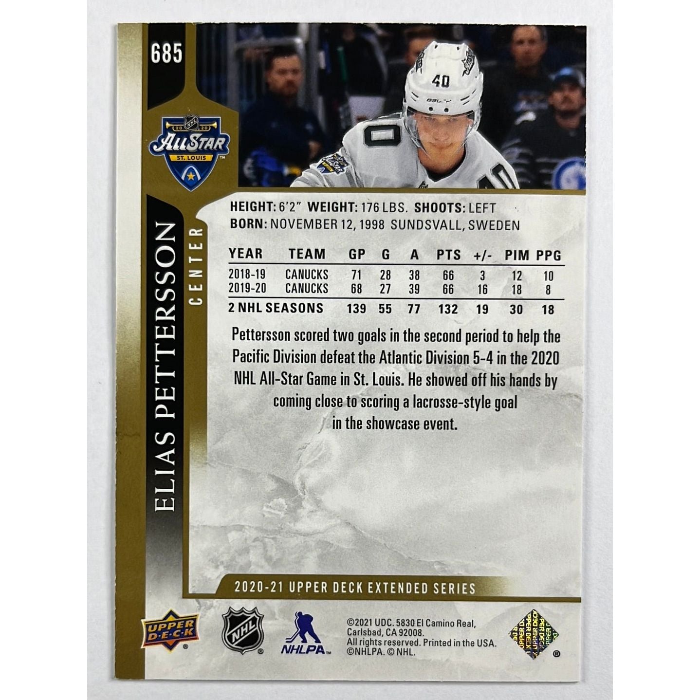 2020-21 Extended Series Elias Pettersson All-Star Speckled Foil | Local Legends Cards & Collectibles