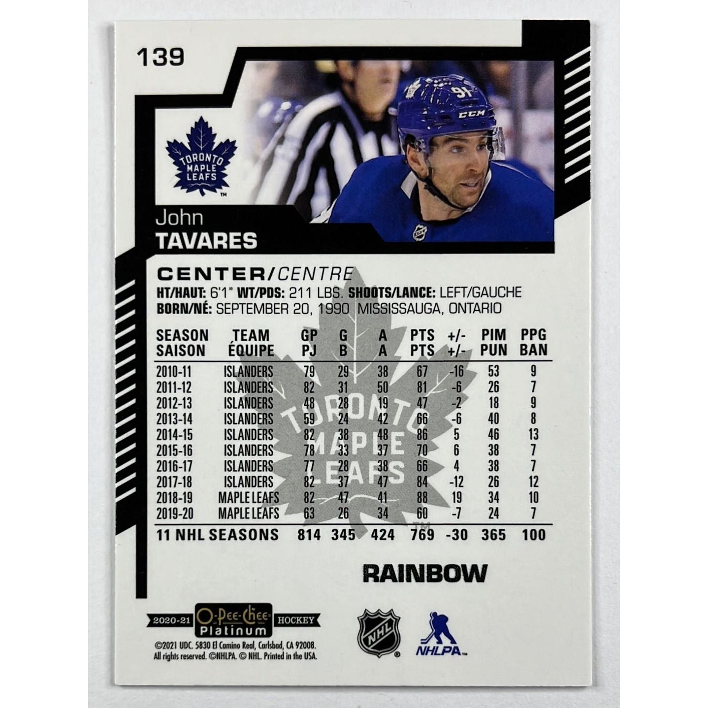2020-21 O-Pee-Chee Platinum John Tavares Rainbow | Local Legends Cards & Collectibles
