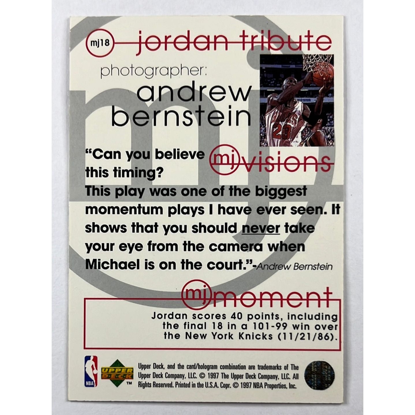 1997-98 Collectors Choice Michael Jordan Jordan Tribute MJ Visions 18 | Local Legends Cards & Collectibles