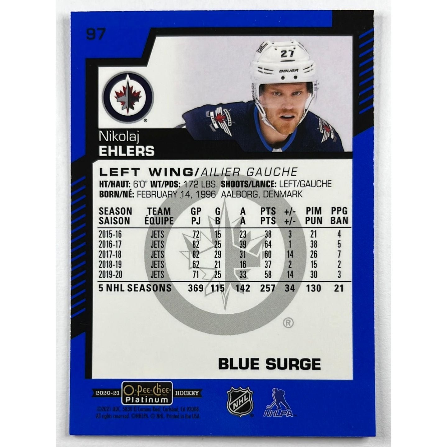 2020-21 O-Pee-Chee Platinum Nikolaj Ehlers Blue Surge | Local Legends Cards & Collectibles