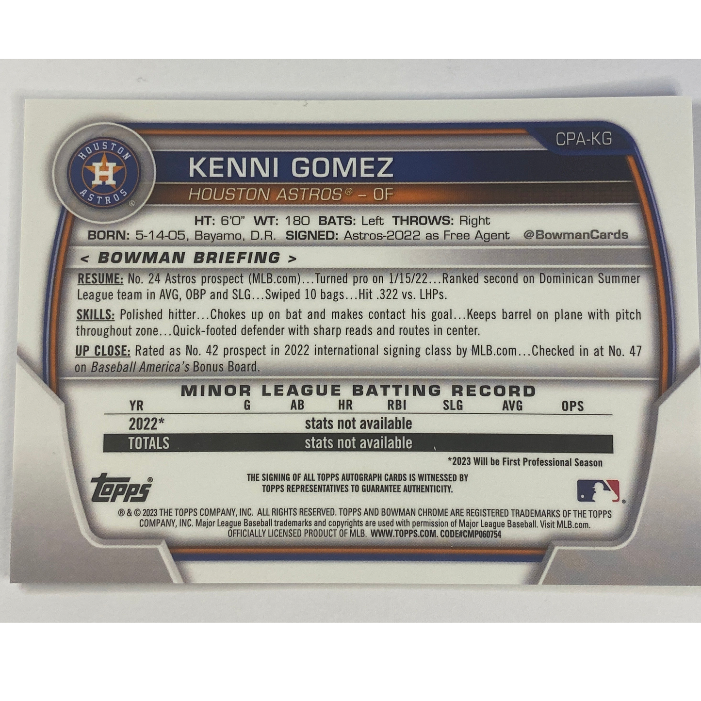 2023-24 Topps Bowman 1st Chrome Kenni Gomez Auto | Local Legends Cards & Collectibles