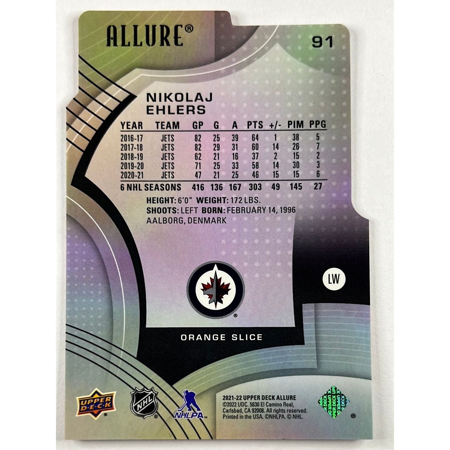2021-22 Allure Nikolaj Ehlers Orange Slice Die Cut | Local Legends Cards & Collectibles