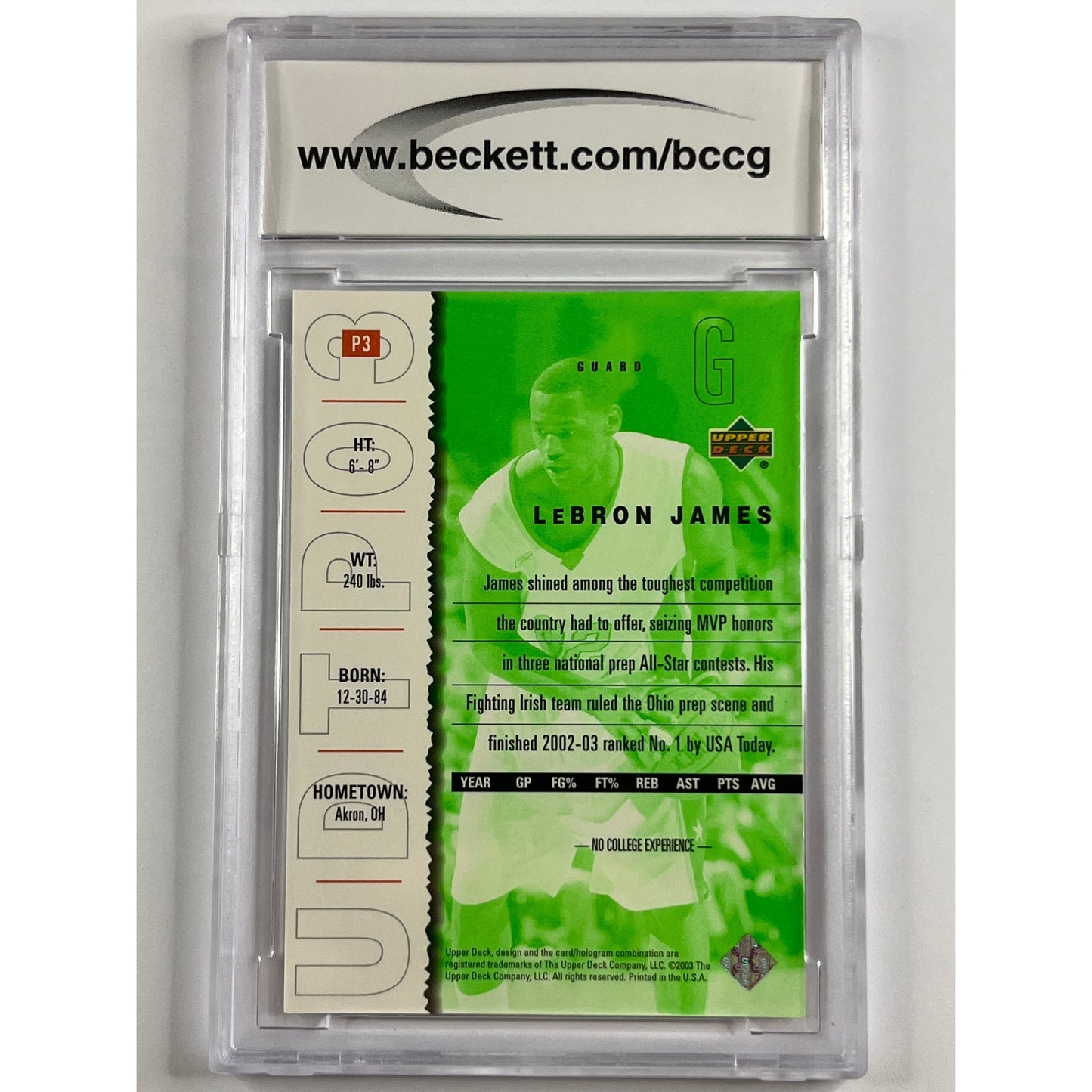 2003 Upper Deck Top Prospects LeBron James P3 UD Promo RC BCCG 10 MINT | Local Legends Cards & Collectibles