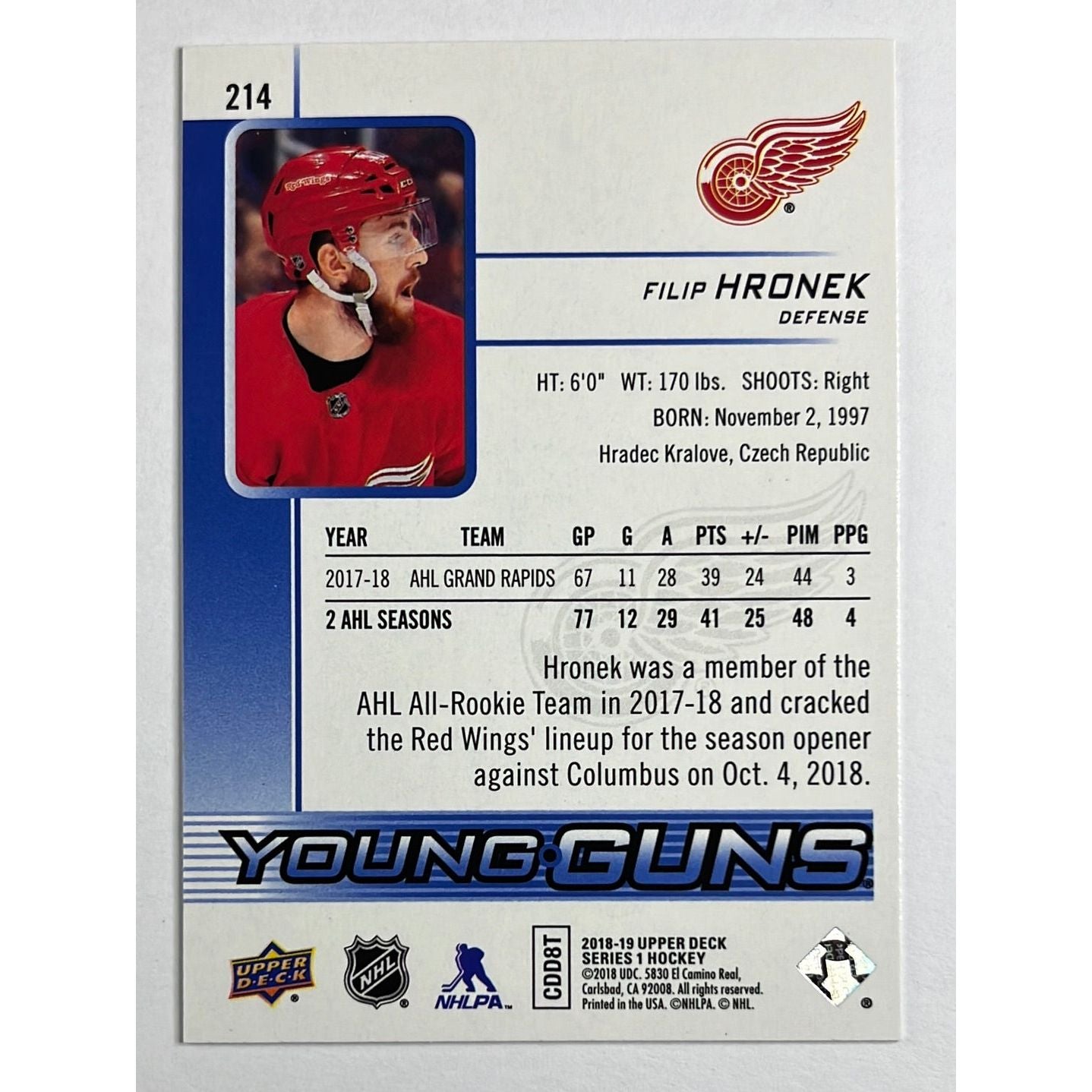 2018-19 Series 1 Filip Hronek Young Guns Speckled Rainbow Foil | Local Legends Cards & Collectibles