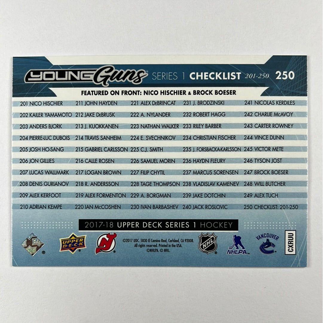2017-18 Series 1 Boeser / Hischier Young Guns Checklist | Local Legends Cards & Collectibles
