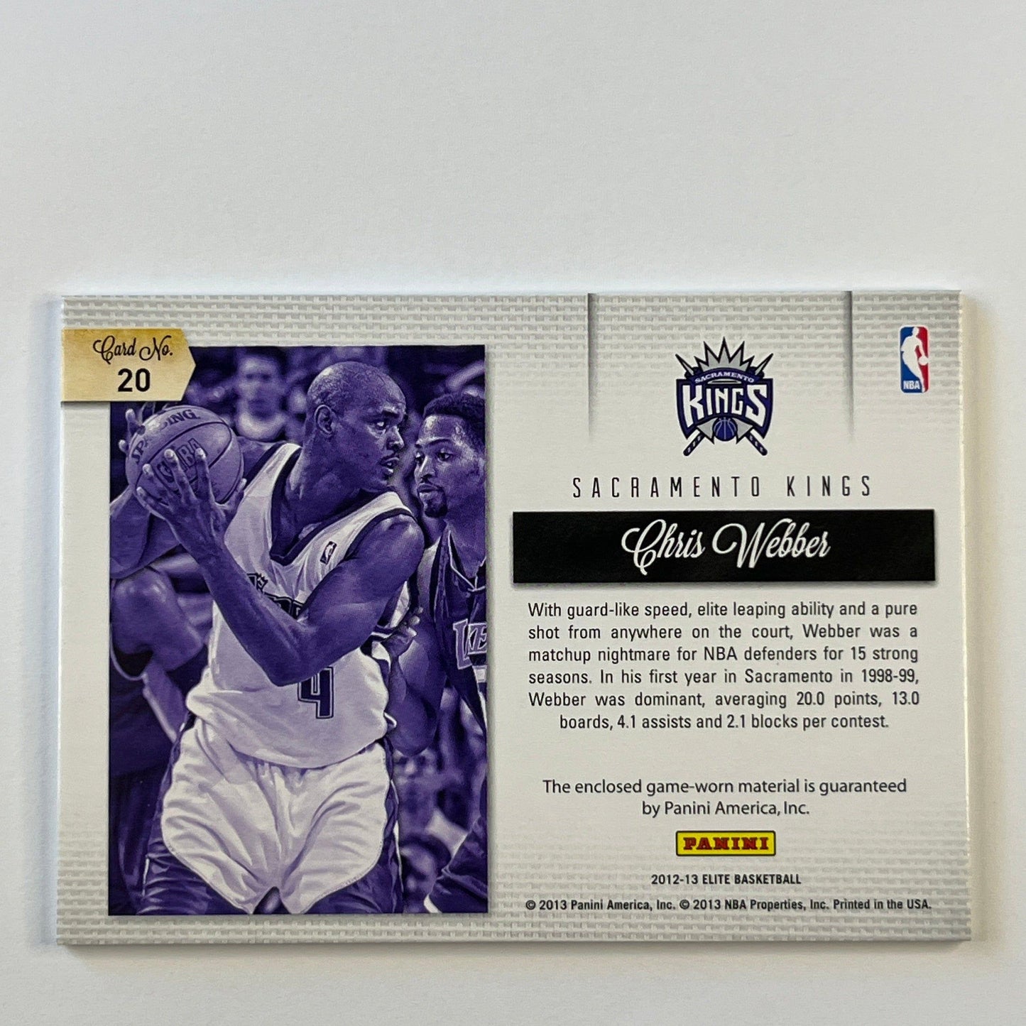 2012-13 Donruss Elite Chris Webber Game Worn Throwback Threads | Local Legends Cards & Collectibles