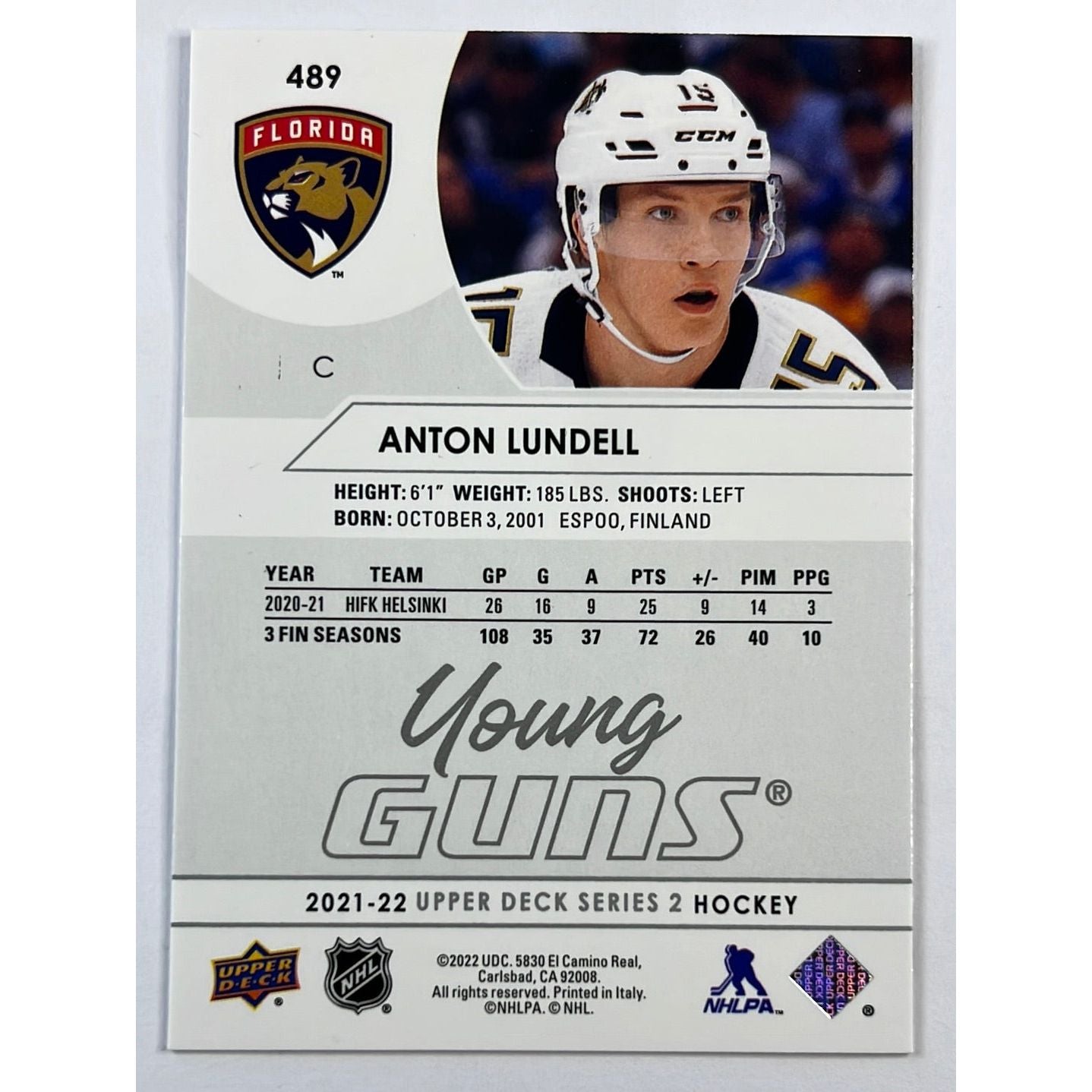 2021-22 Upper Deck Anton Lundell Young Guns | Local Legends Cards & Collectibles
