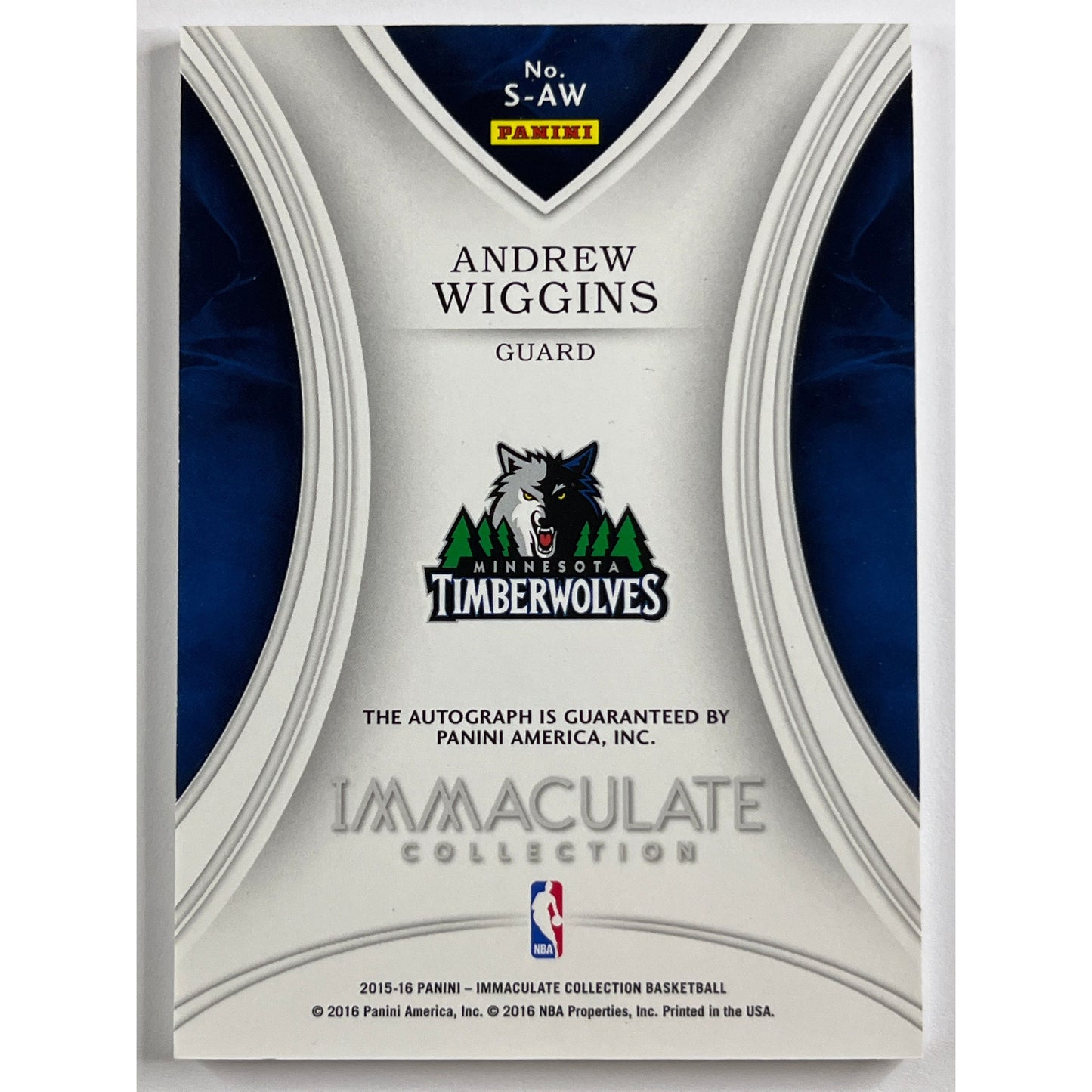 2015-16 Immaculate Collection Andrew Wiggins 2nd Year Auto /60 | Local Legends Cards & Collectibles