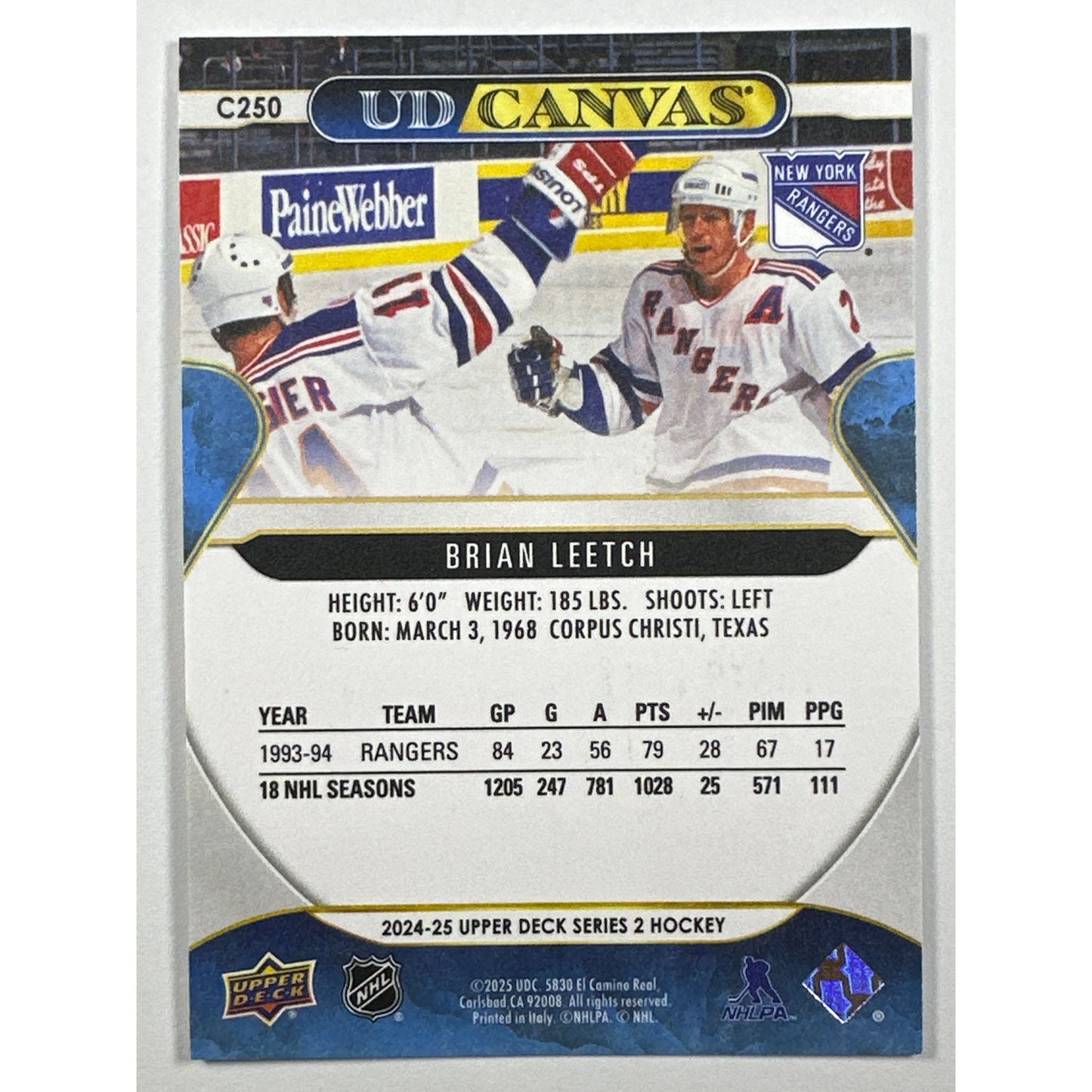 2024-25 Series 2 Brian Leetch UD Canvas | Local Legends Cards & Collectibles