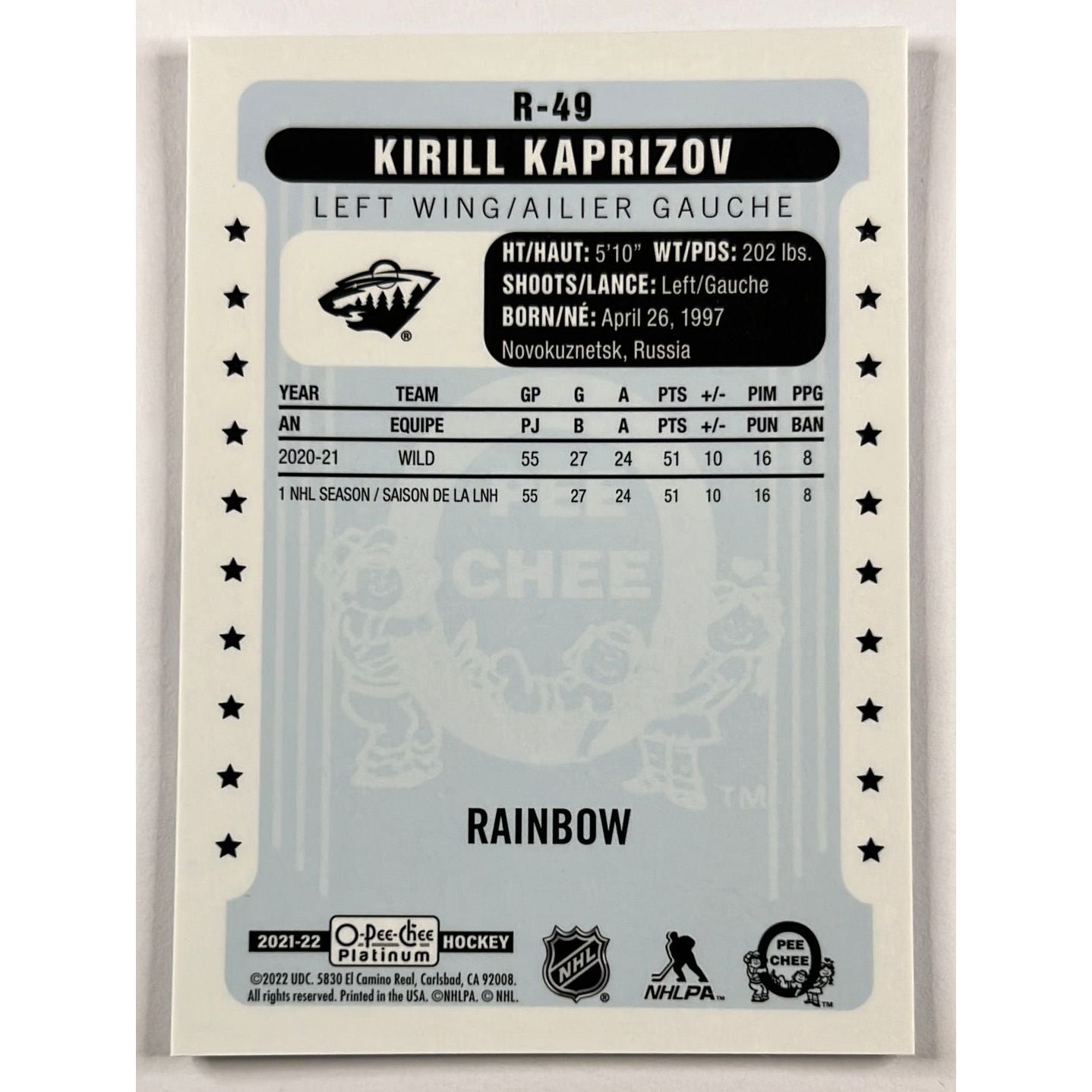 2021-22 OPC Platinum Kirill Kaprizov Rainbow | Local Legends Cards & Collectibles