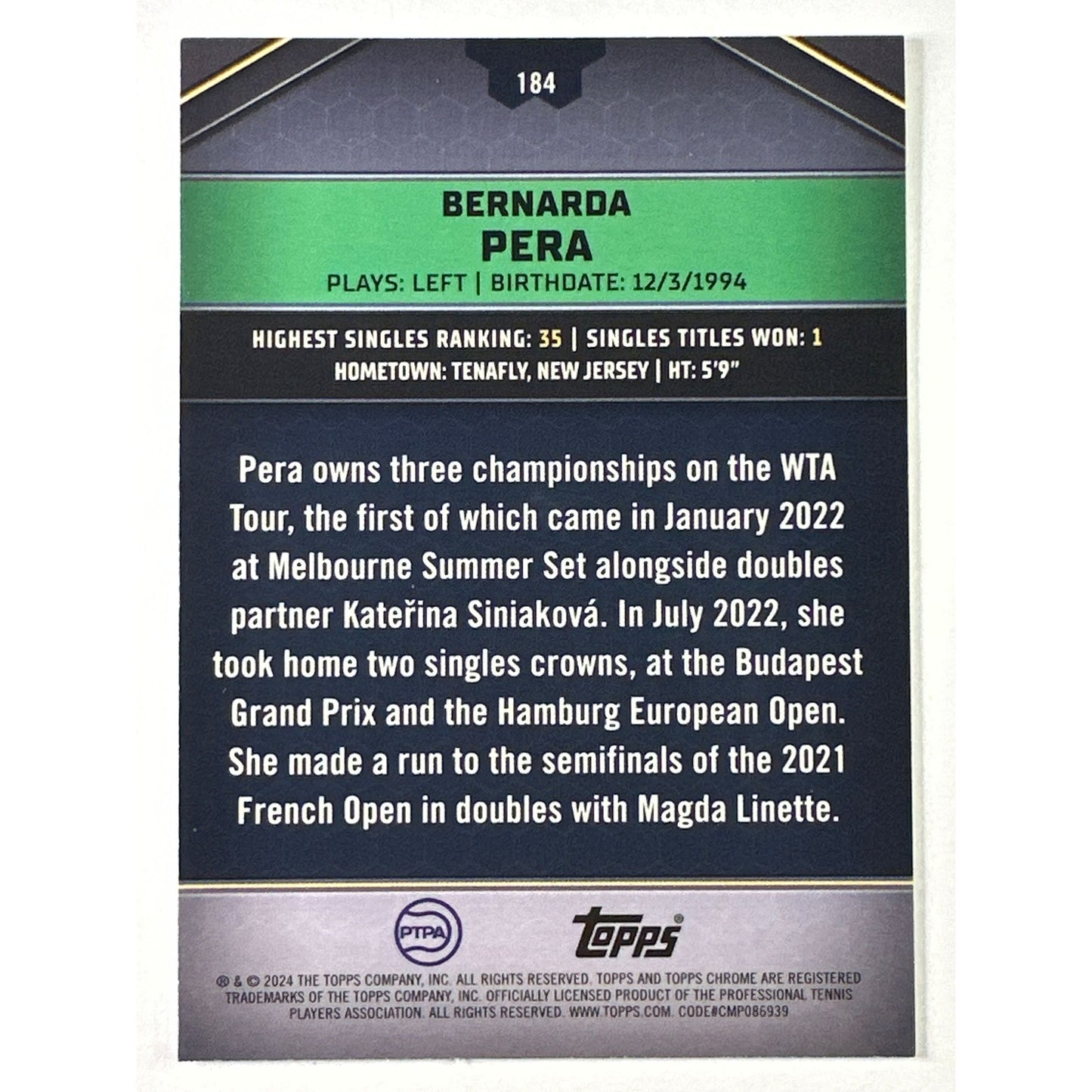 2024 Topps Graphite Bernarda Pera Refractor /199 | Local Legends Cards & Collectibles
