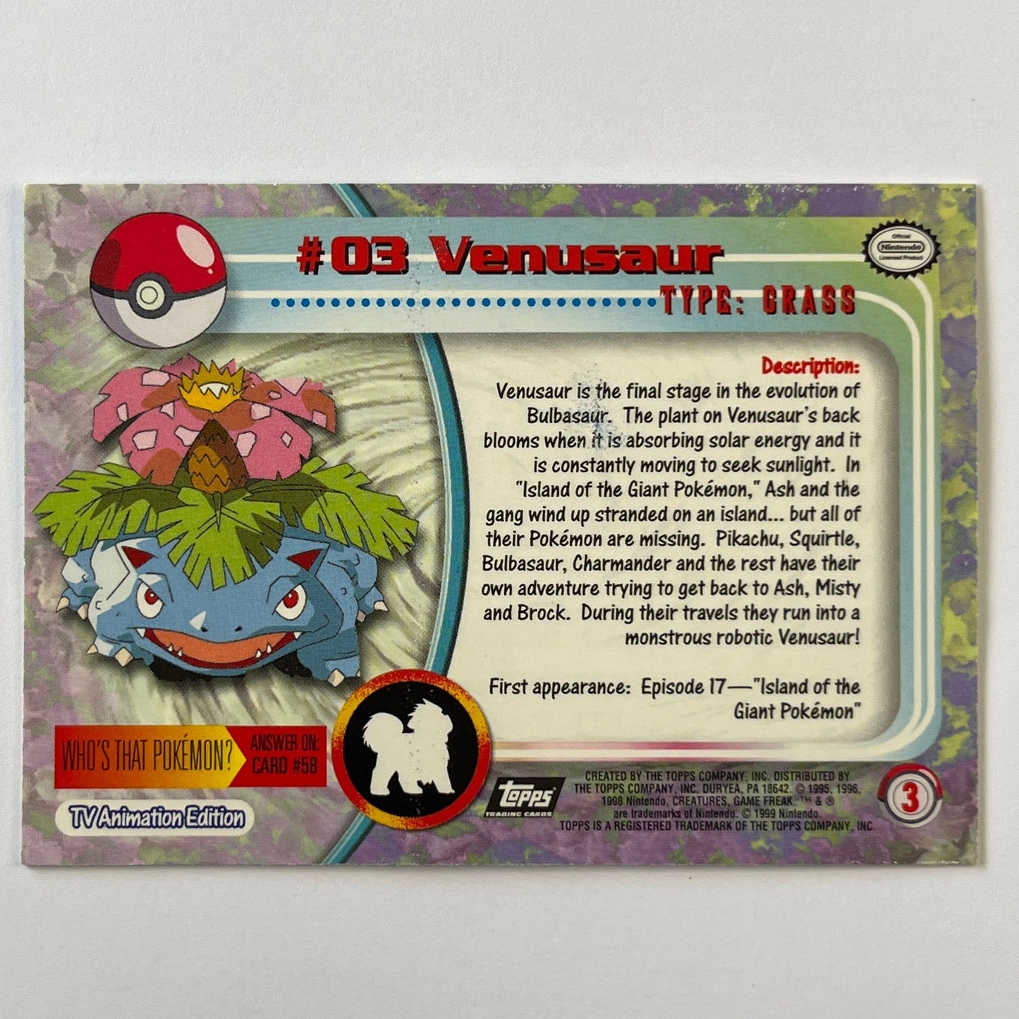 1999 Topps Venasaur Non Holo #3 | Local Legends Cards & Collectibles