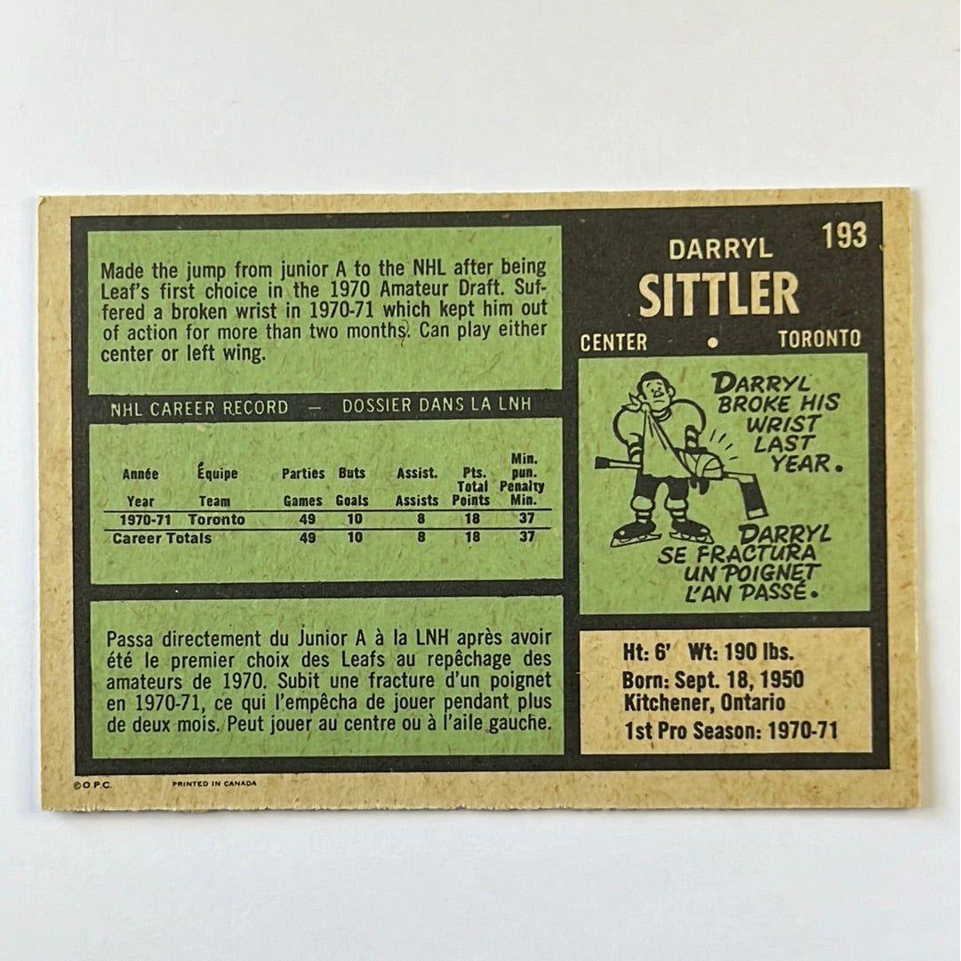 1971-72 O-Pee-Chee Darryl Sittler 2nd Year #193 | Local Legends Cards & Collectibles