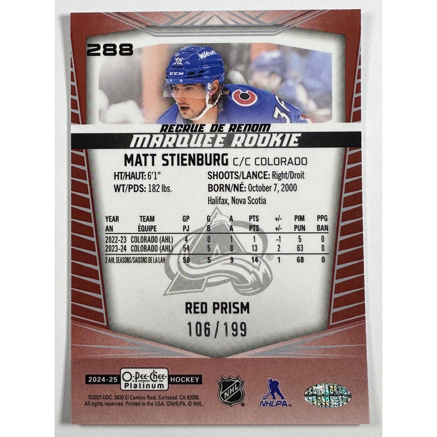 2024-25 O-Pee-Chee Platinum Matt Steinburg Red Prism /199 | Local Legends Cards & Collectibles