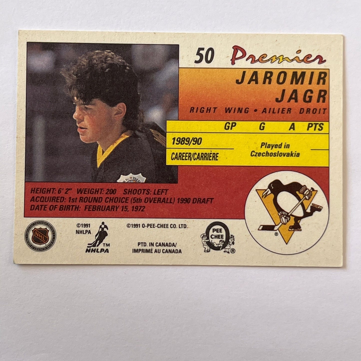 1990-91 O-Pee-Chee Premier Jaromir Jagr RC | Local Legends Cards & Collectibles