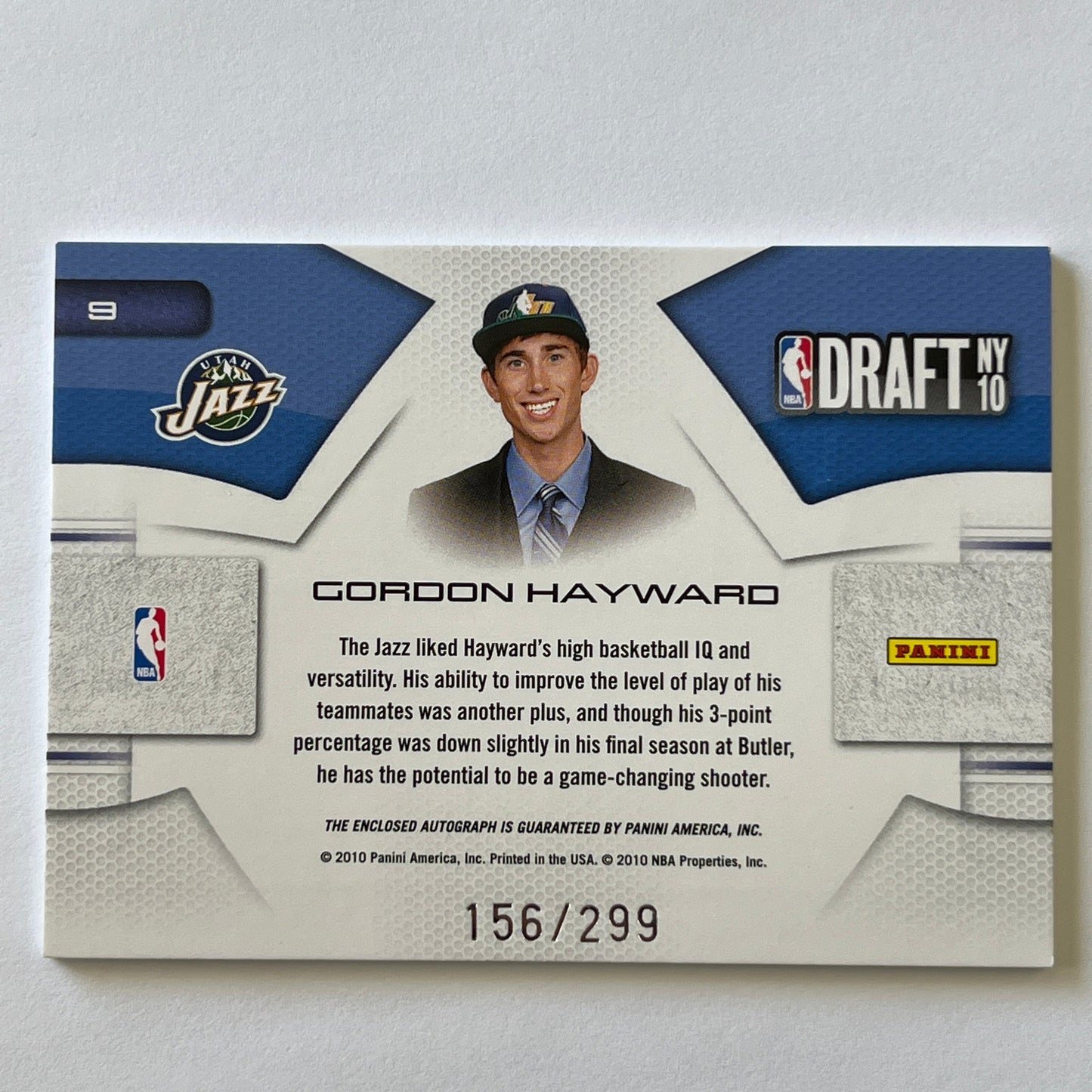 2010-11 Prestige Gordon Hayward Draft Day NY Rookie Auto Patch /299 | Local Legends Cards & Collectibles