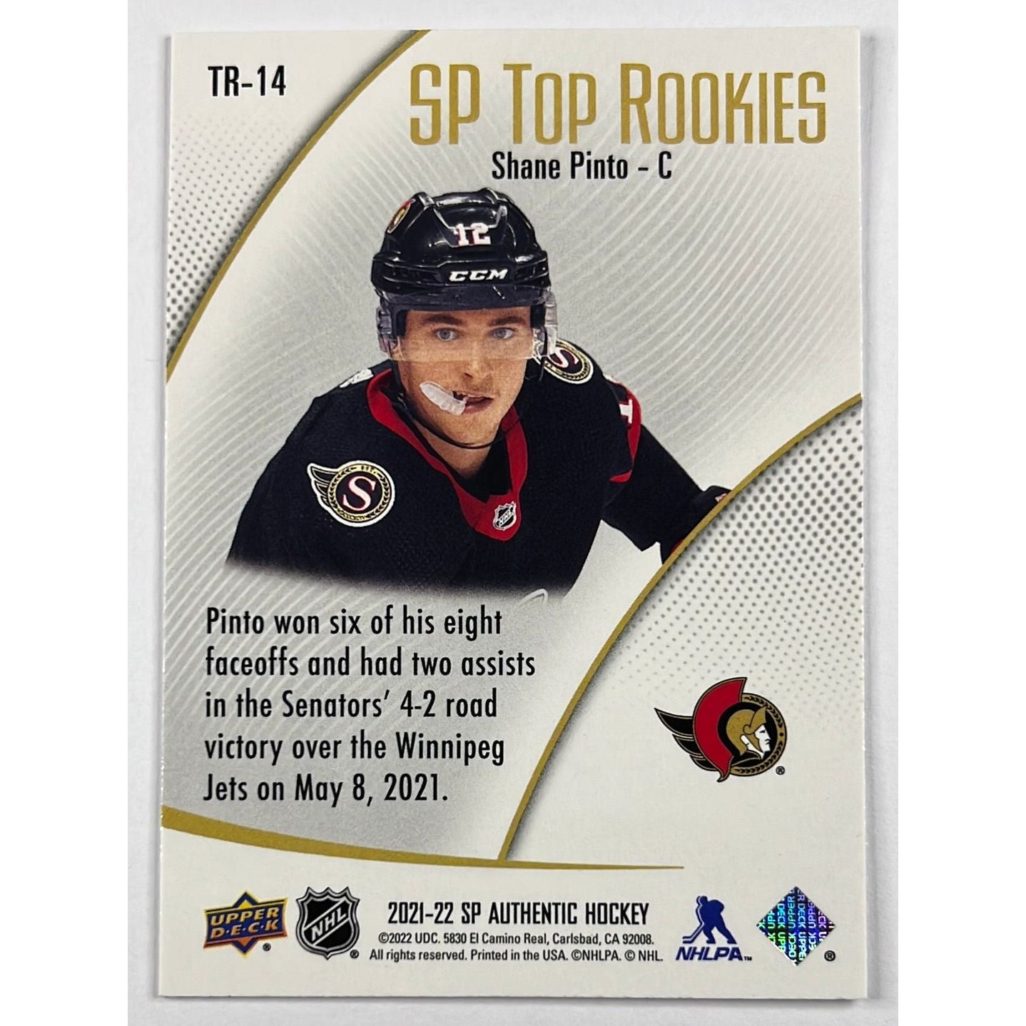 2021-22 SP Authentic Shane Pinto SP Top Rookies | Local Legends Cards & Collectibles