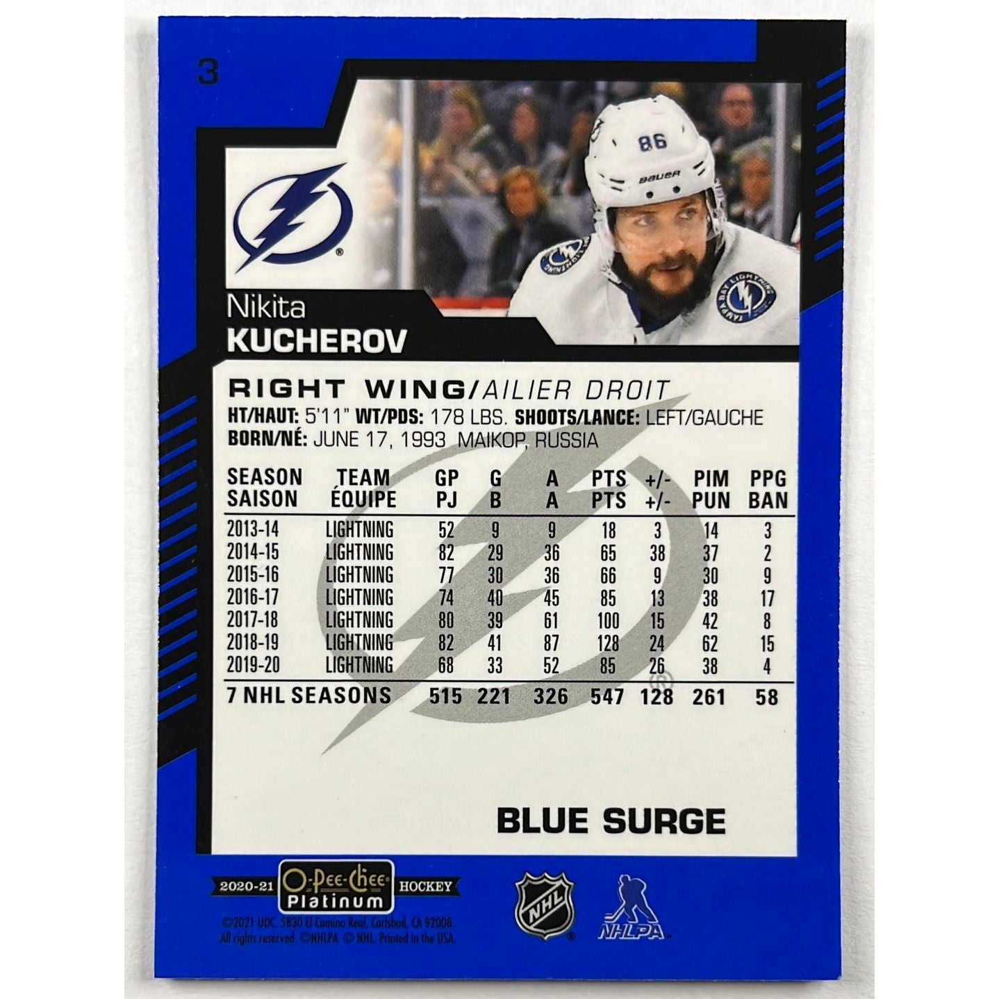 2020-21 O-Pee-Chee Platinum Nikita Kucherov Blue Surge | Local Legends Cards & Collectibles