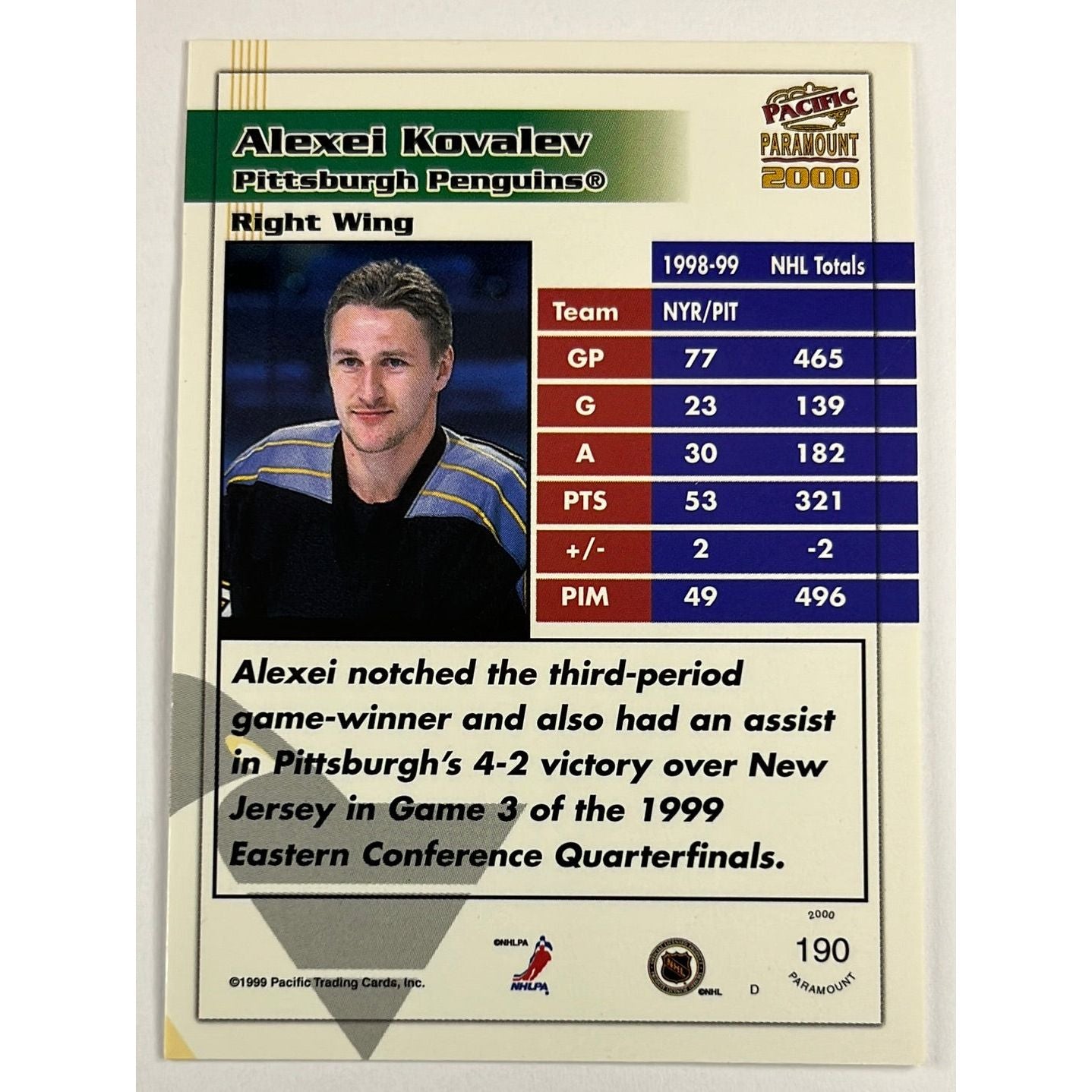 1999-00 Pacific Paramount Alexei Kovalev Red Foil | Local Legends Cards & Collectibles