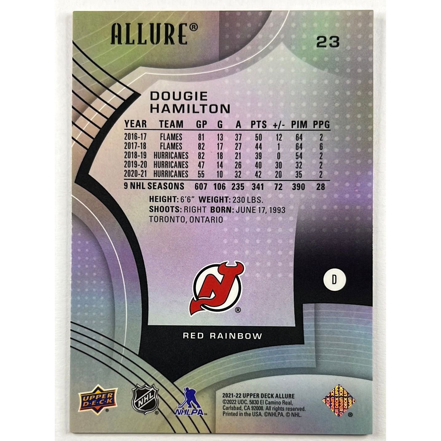 2021-22 Allure Dougie Hamilton Red Rainbow | Local Legends Cards & Collectibles