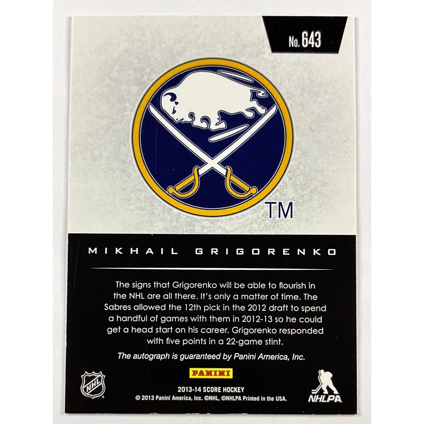 2012-13 Score Mikhail Grigorenko Hot Rookies Auto | Local Legends Cards & Collectibles
