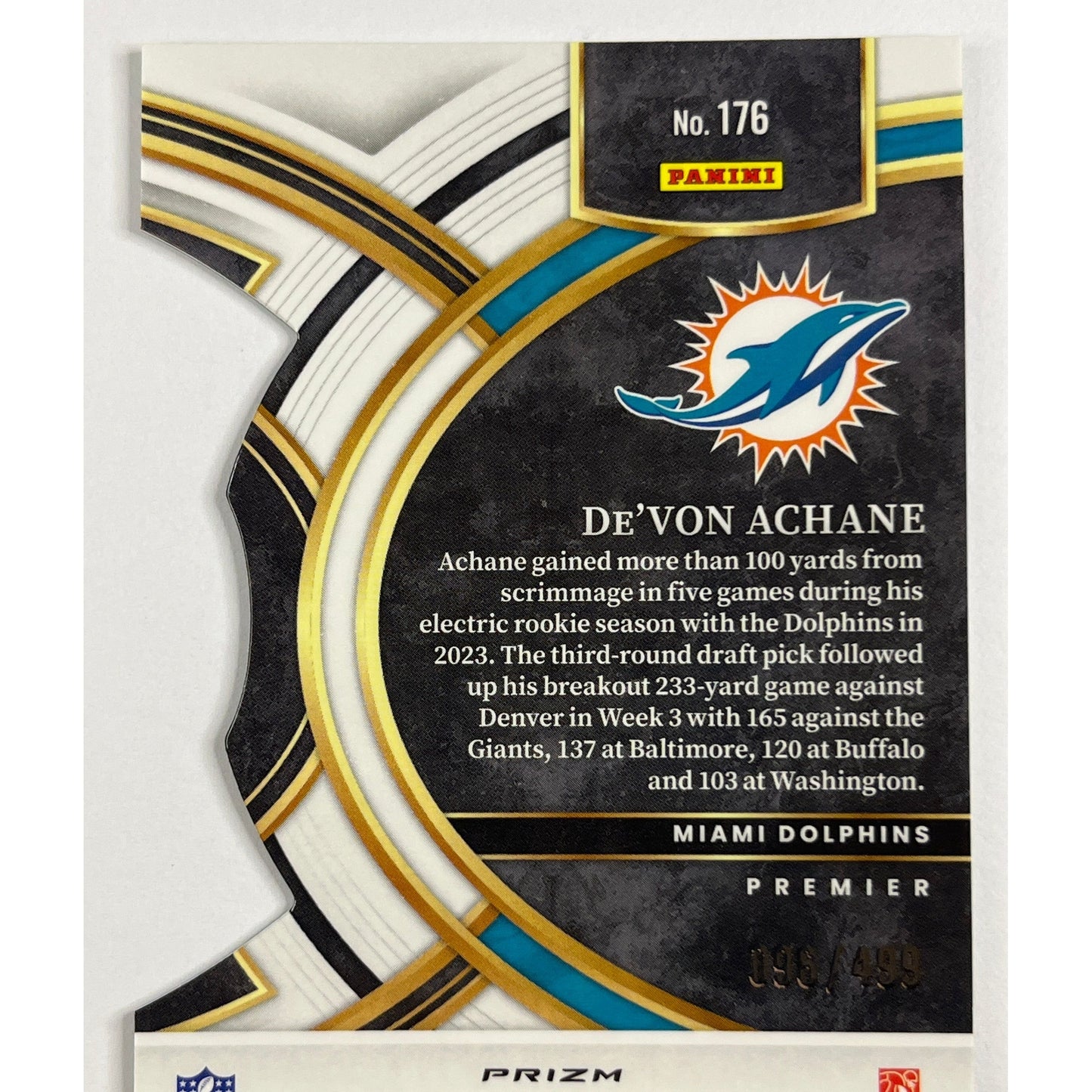 2023 Select De’von Achane Premier Level Lime Green Prizm Die Cut RC /499 | Local Legends Cards & Collectibles