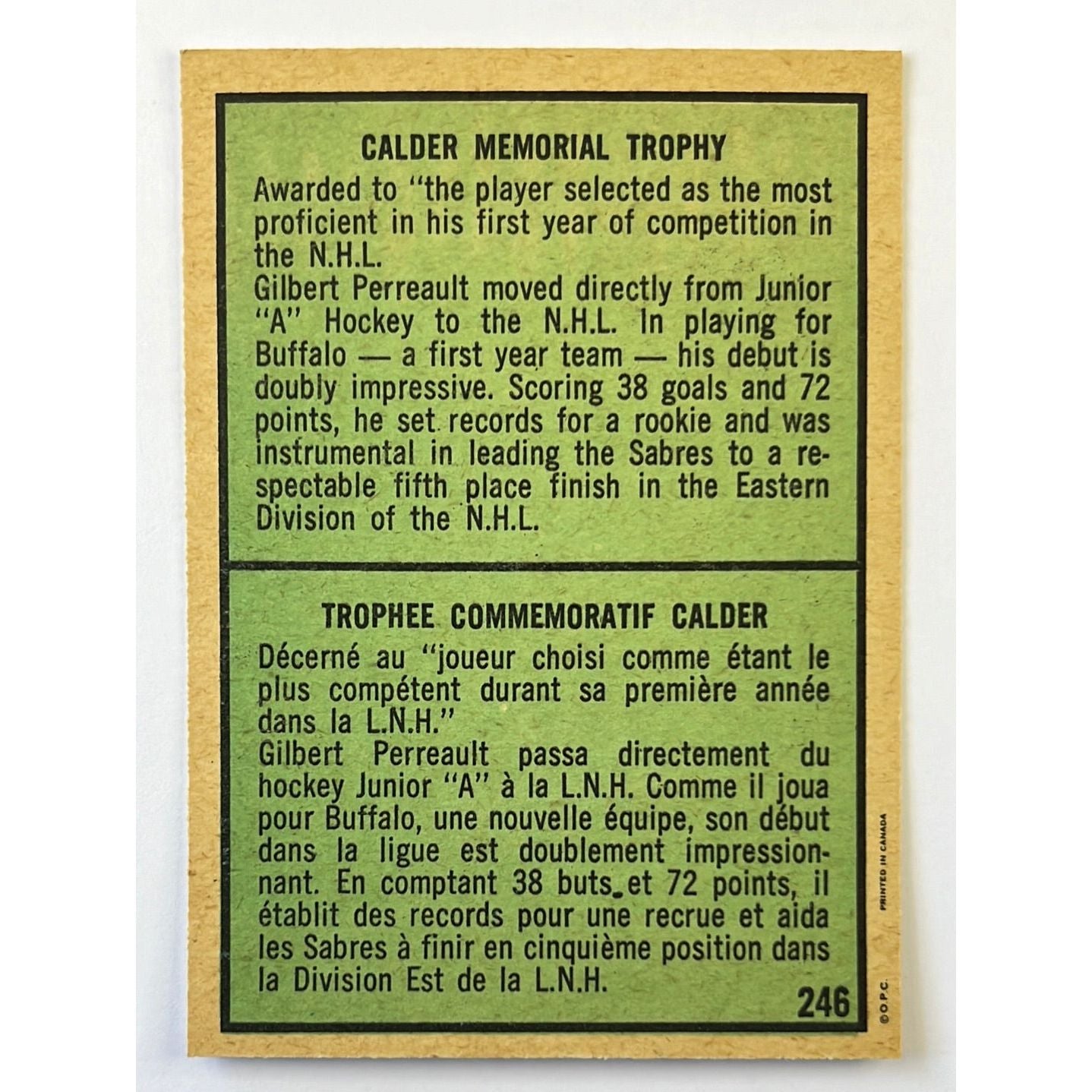 1971-72 O-Pee-Chee Gilbert Perreault Calder Trophy #246 | Local Legends Cards & Collectibles
