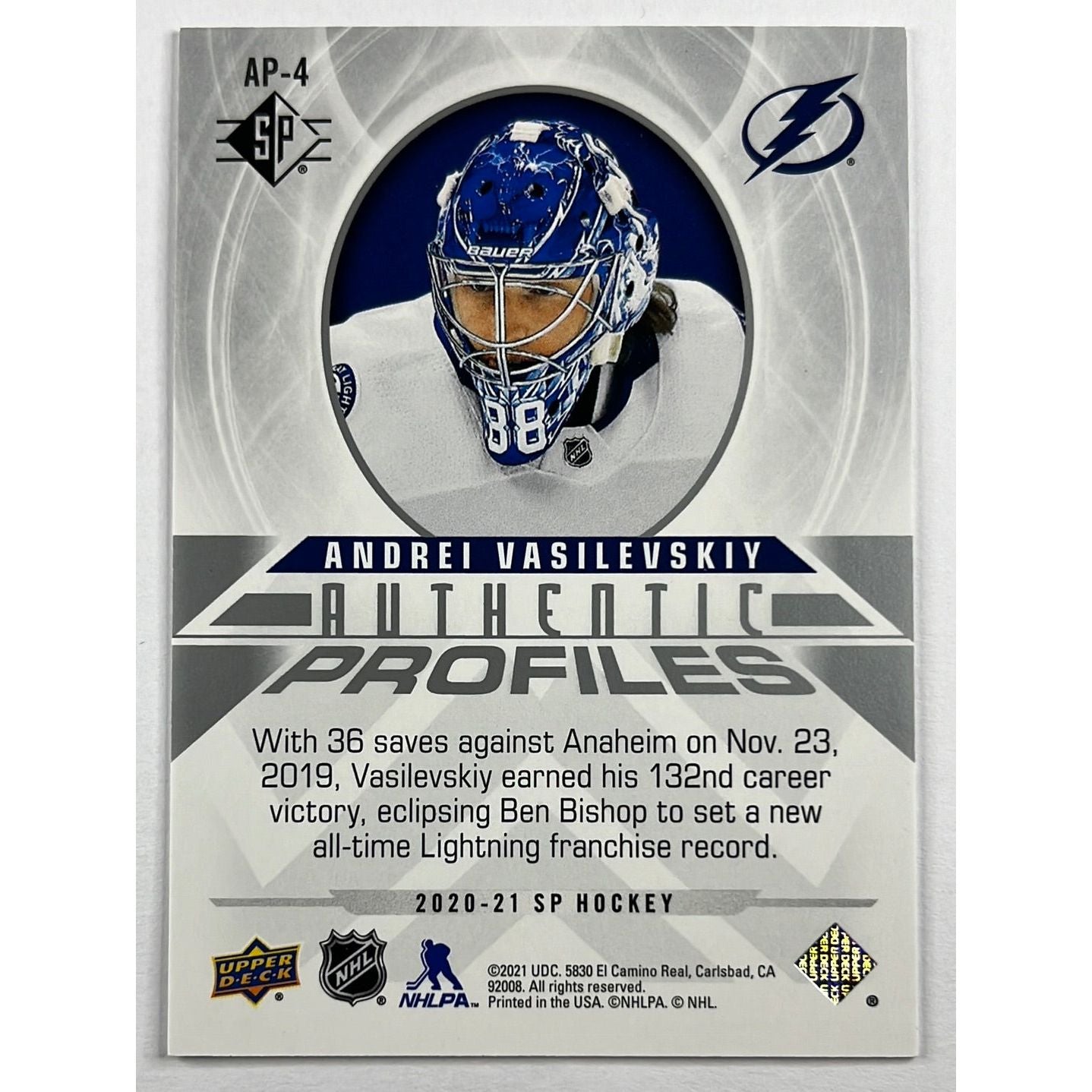 2020-21 SP Andrei Vasilevskiy Authentic Profiles /2299 | Local Legends Cards & Collectibles