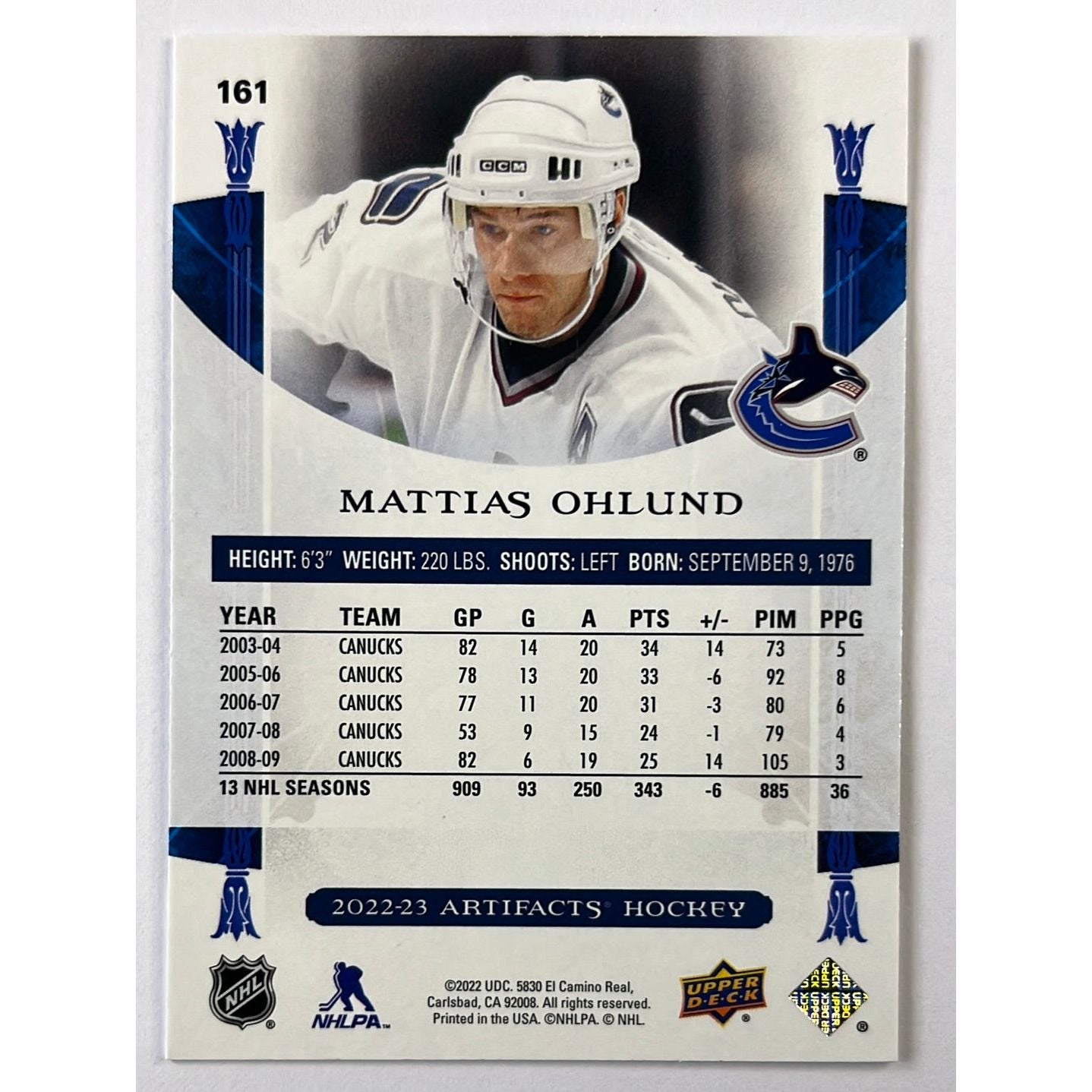 2022-23 Artifacts Mattias Ohlund Teal Paralell | Local Legends Cards & Collectibles