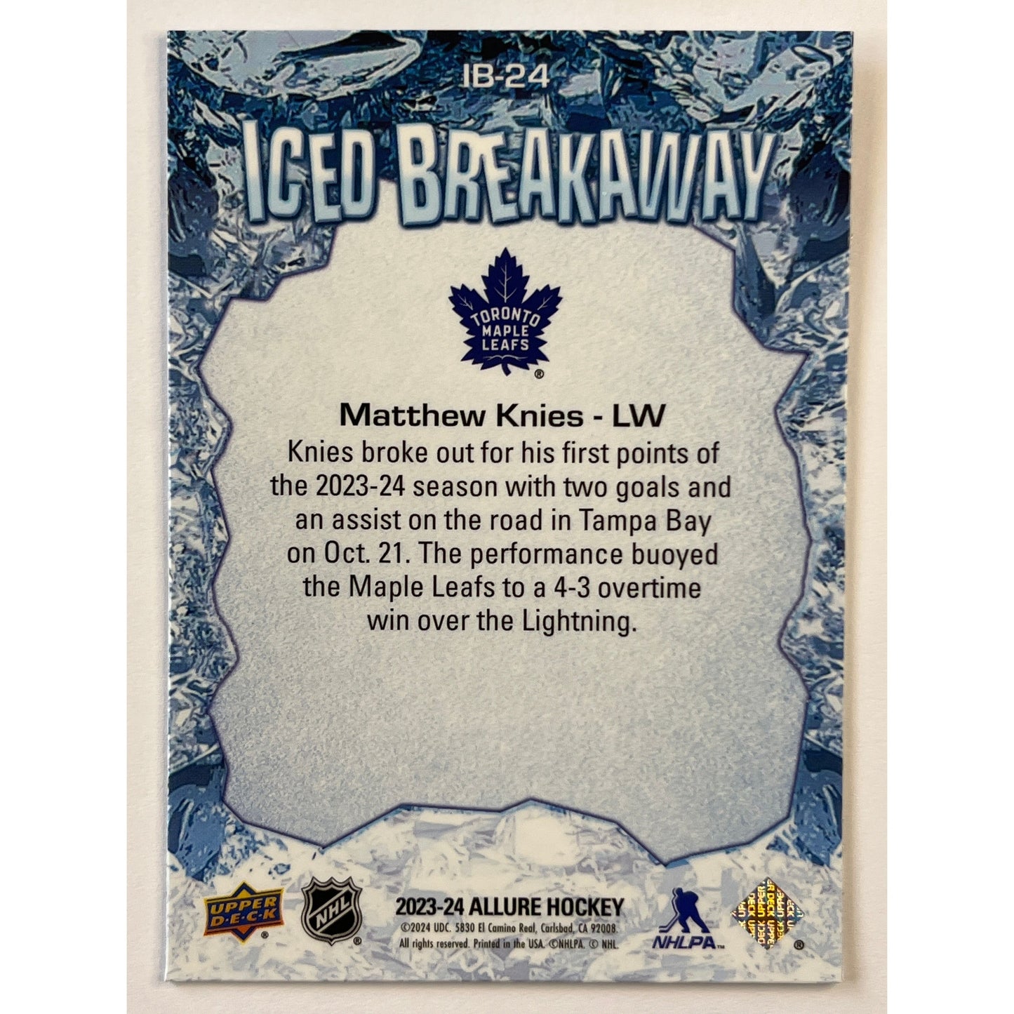 2023-24 Allure Matthew Knies Iced Breakaway RC | Local Legends Cards & Collectibles