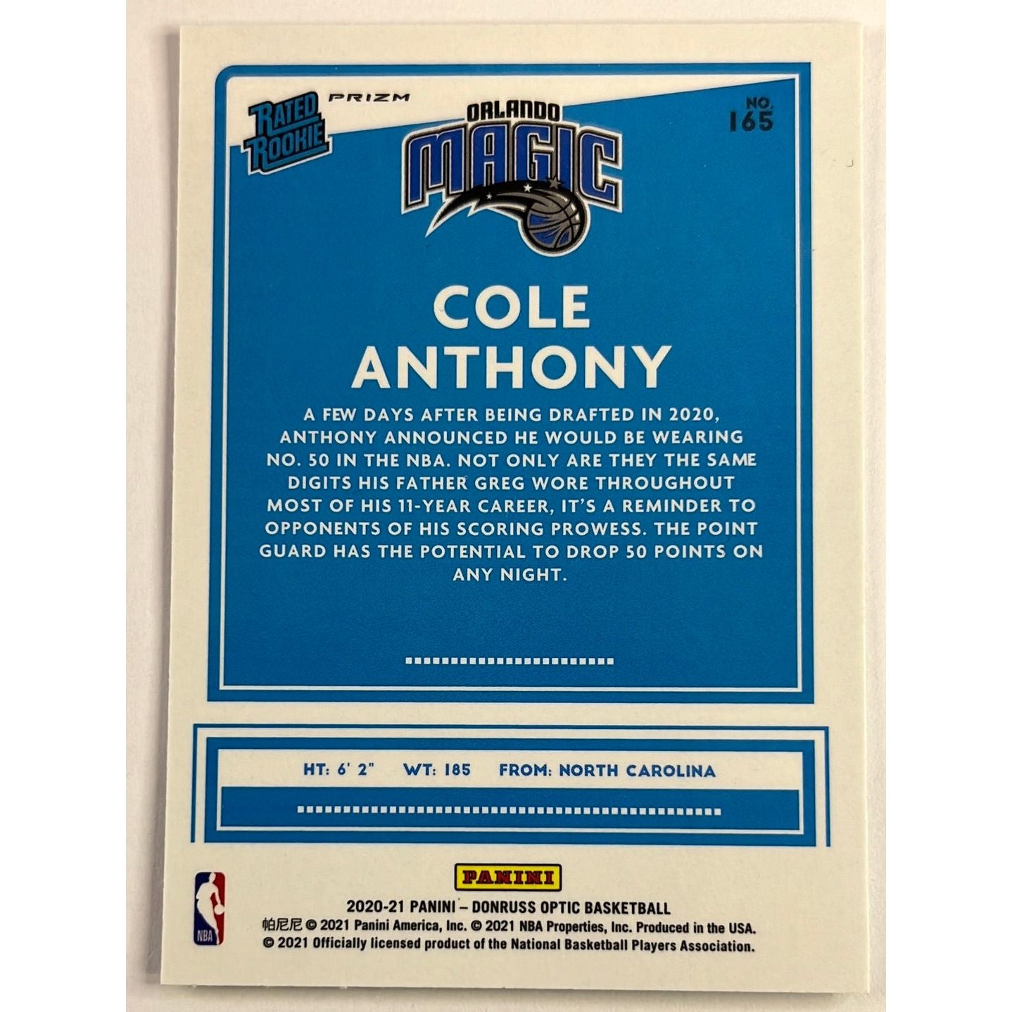 2020-21 Optic Cole Anthony Rated Rookie Silver Holo Prizm | Local Legends Cards & Collectibles