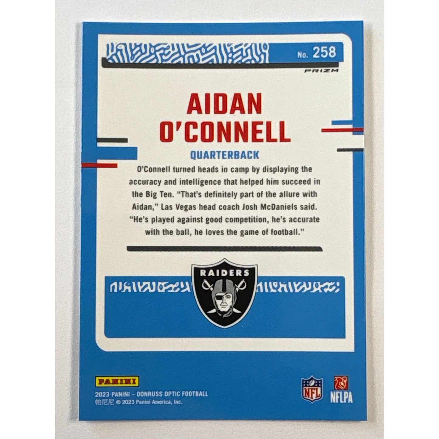 2023 Donruss Optic Aidan O’Connell Silver Holo Rated Rookie | Local Legends Cards & Collectibles