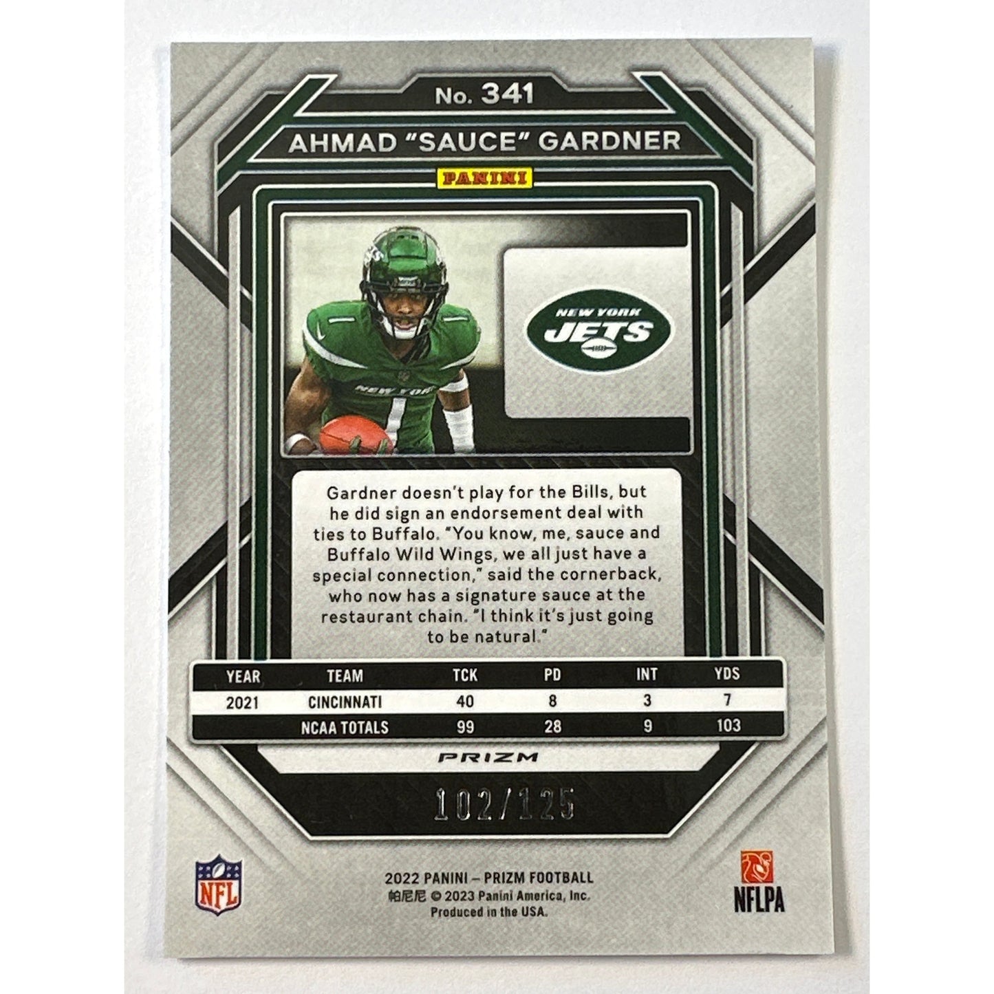 2022 Panini Prizm Ahmad “Sauce” Gardner Purple Holo Prizm RC /125 | Local Legends Cards & Collectibles