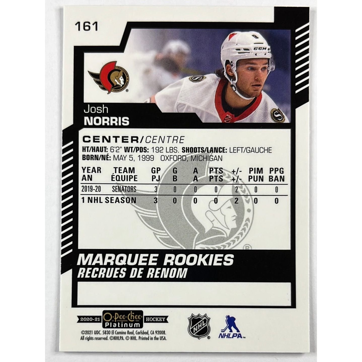 2020-21 O-Pee-Chee Josh Norris Marquee Rookies | Local Legends Cards & Collectibles