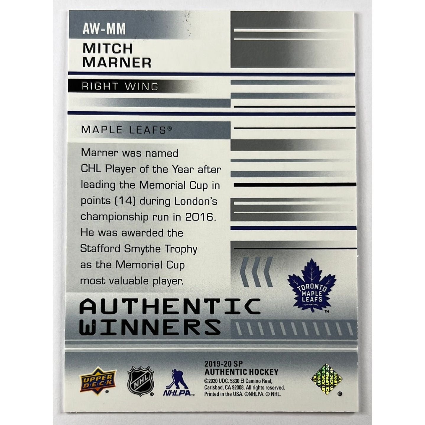 2019-20 SP Authentic Mitch Marner Authentic Winners | Local Legends Cards & Collectibles