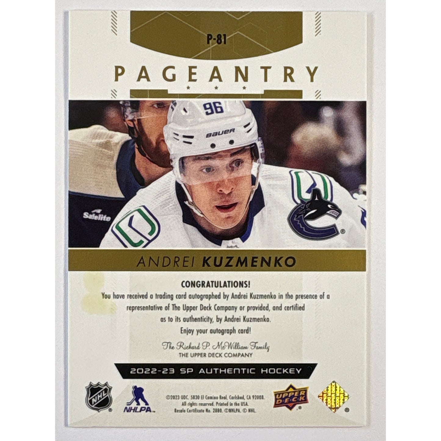 2022-23 SP Authentic Andrei Kuzmenko Pagentry Rookie Auto | Local Legends Cards & Collectibles