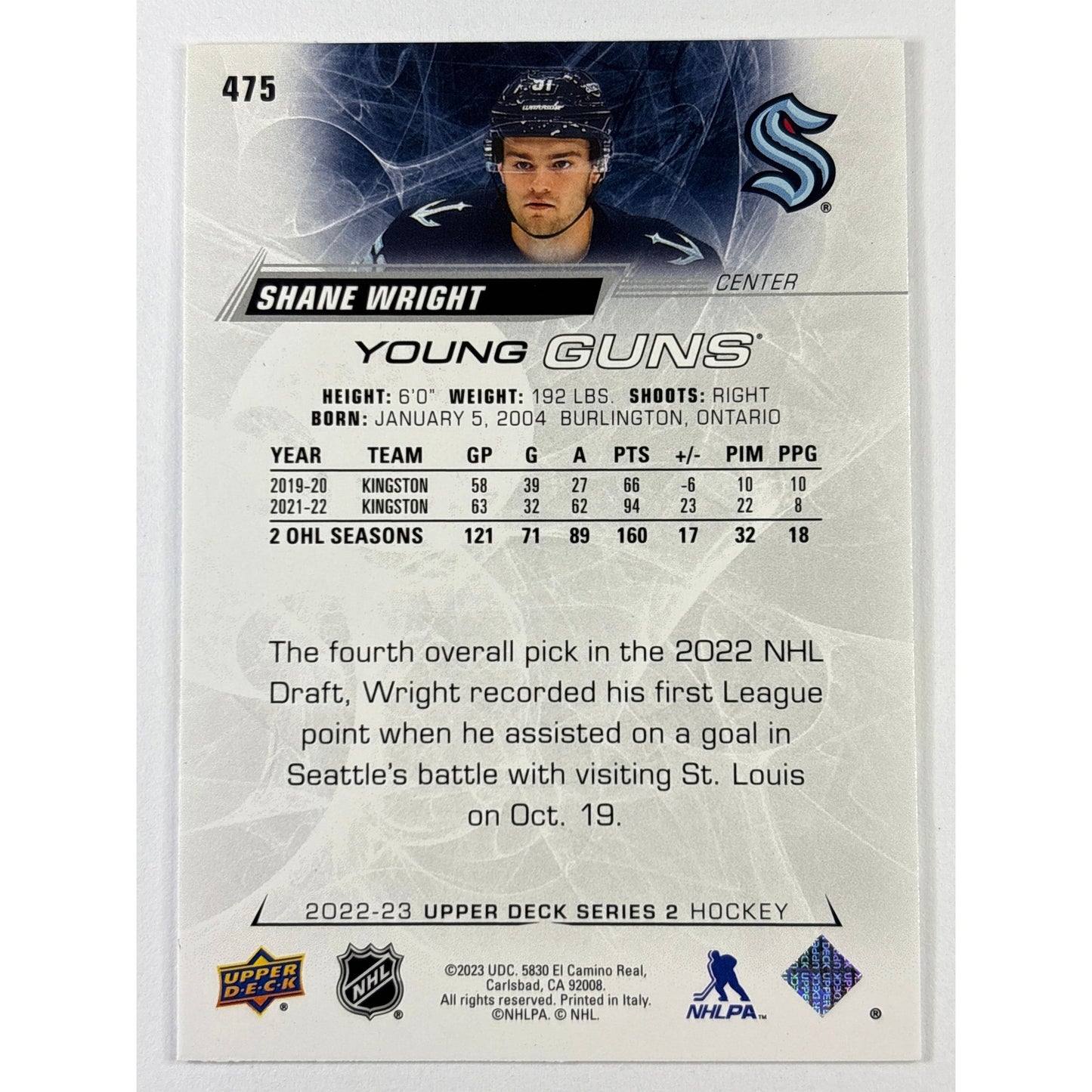 2022-23 Upper Deck Series 2 Shane Wright Young Guns | Local Legends Cards & Collectibles