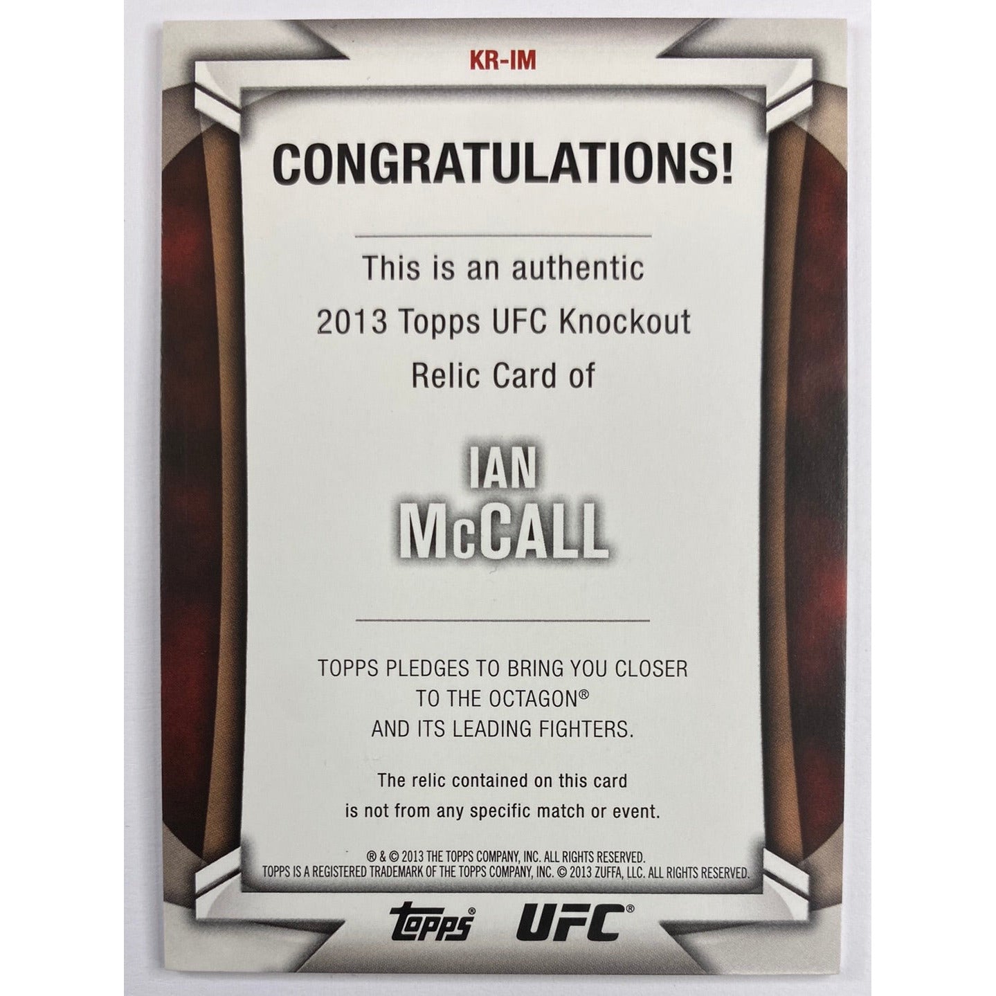 2013 Topps Knockout Ian McCall Fighter Worn Relic /188 | Local Legends Cards & Collectibles