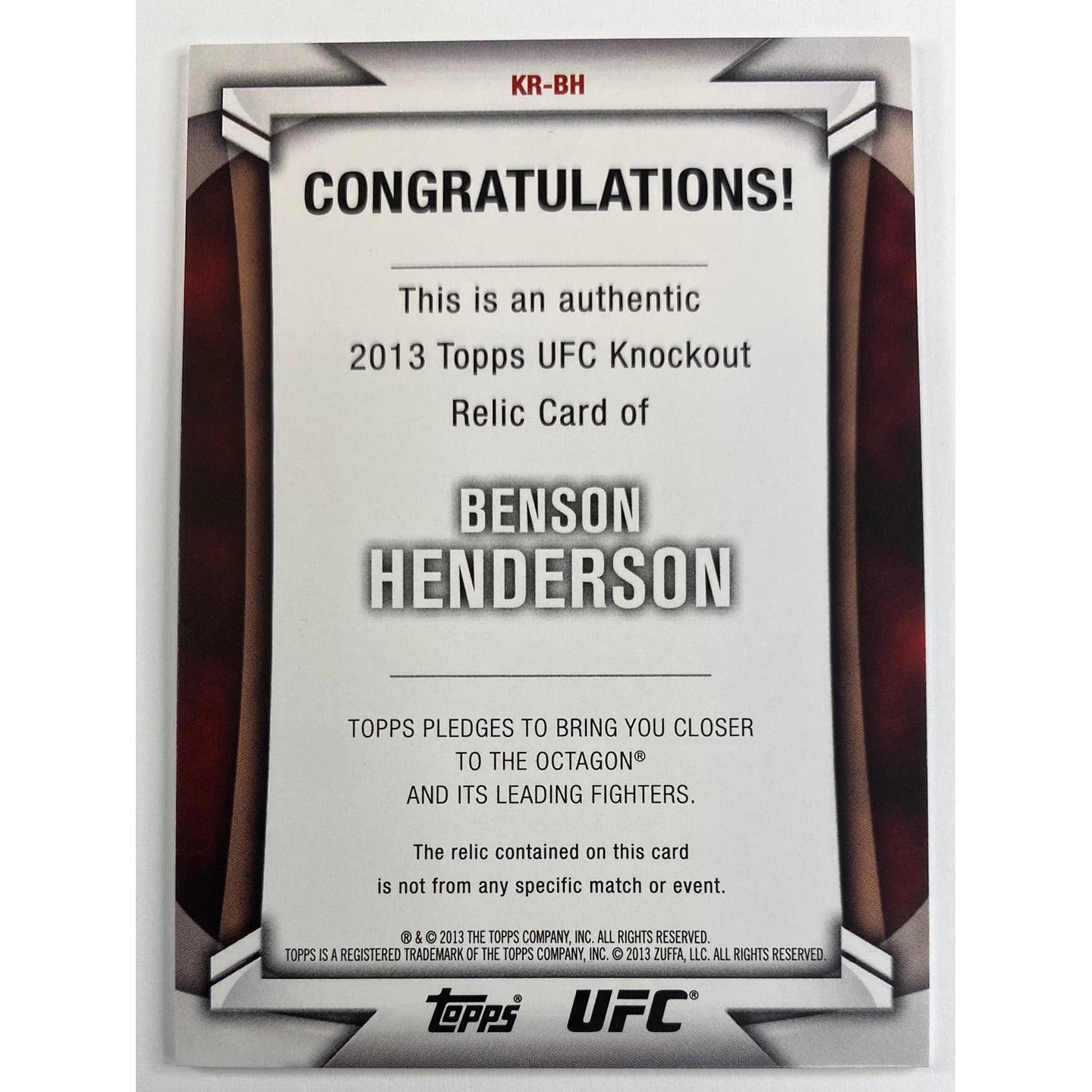 2013 Topps Knockout Benson Henderson Fighter Worn Relic /188 | Local Legends Cards & Collectibles