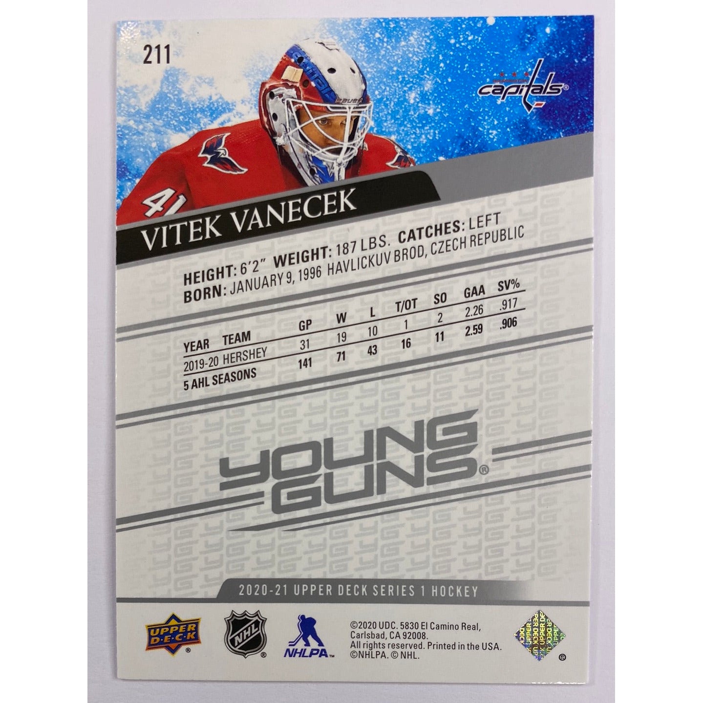 2020-21 Upper Deck Series 1 Vitek Vanecek Young Guns | Local Legends Cards & Collectibles