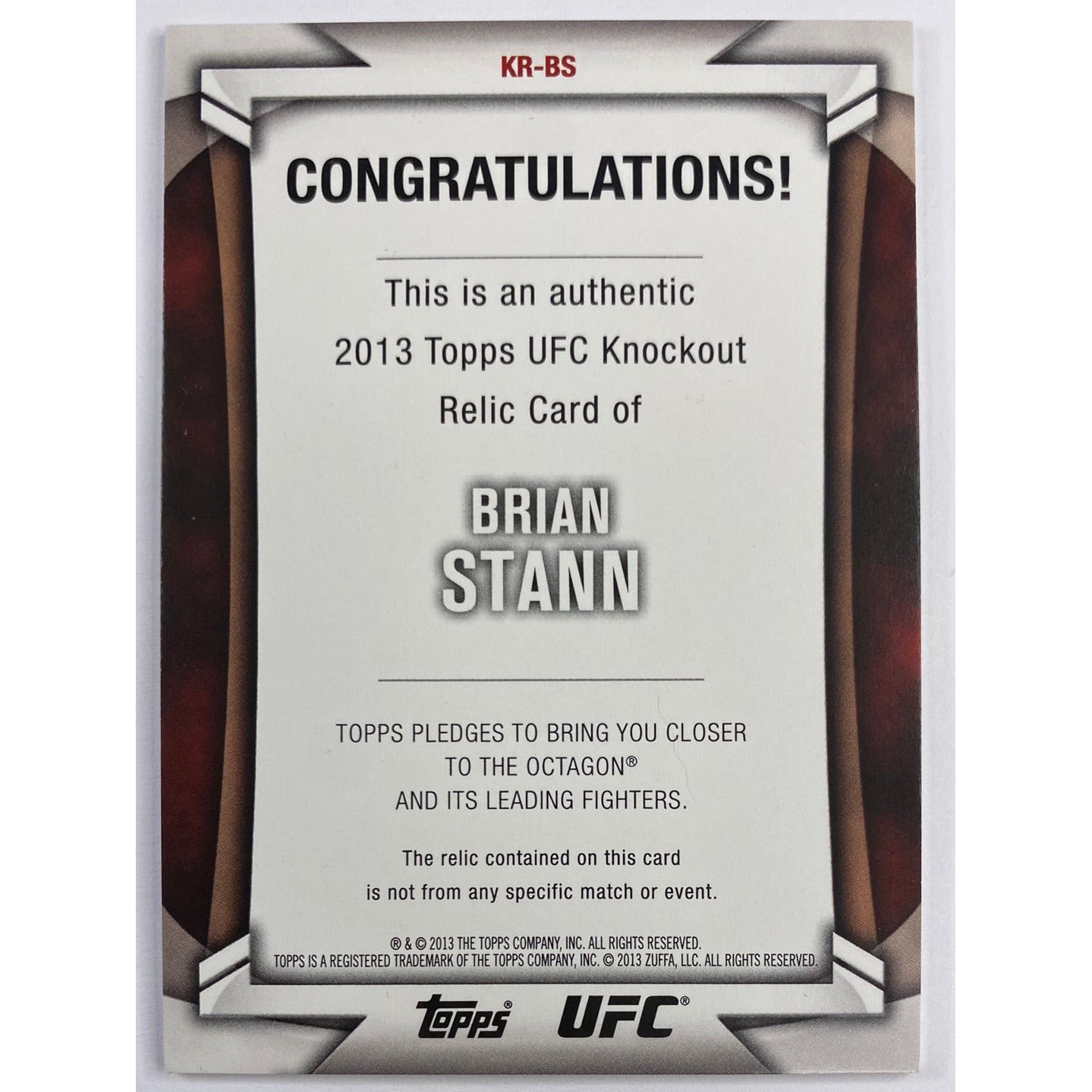 2013 Topps Knockout Brian Stann Fighter Worn Relic /188 | Local Legends Cards & Collectibles