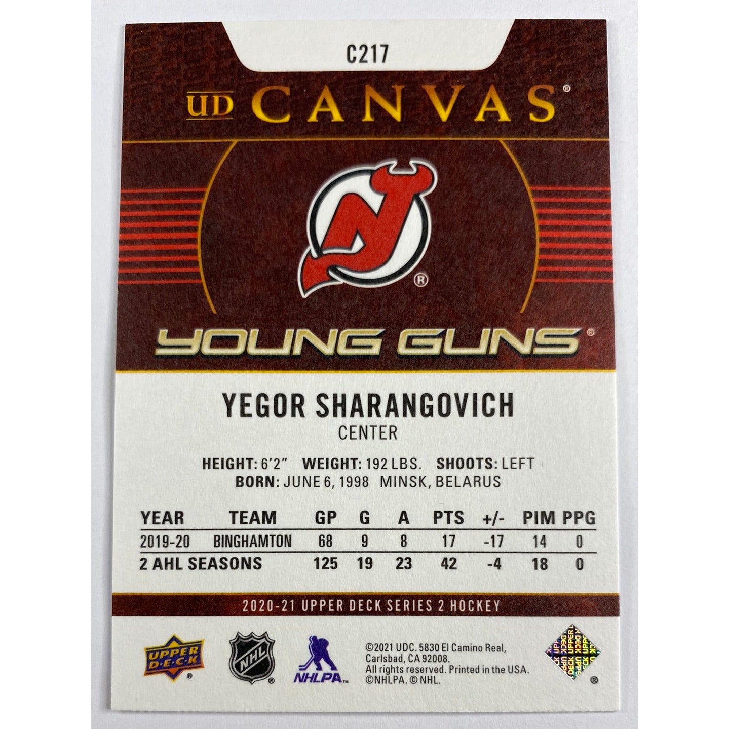 2020-21 Series 2 Yegor Sharangovich Young Guns Canvas | Local Legends Cards & Collectibles
